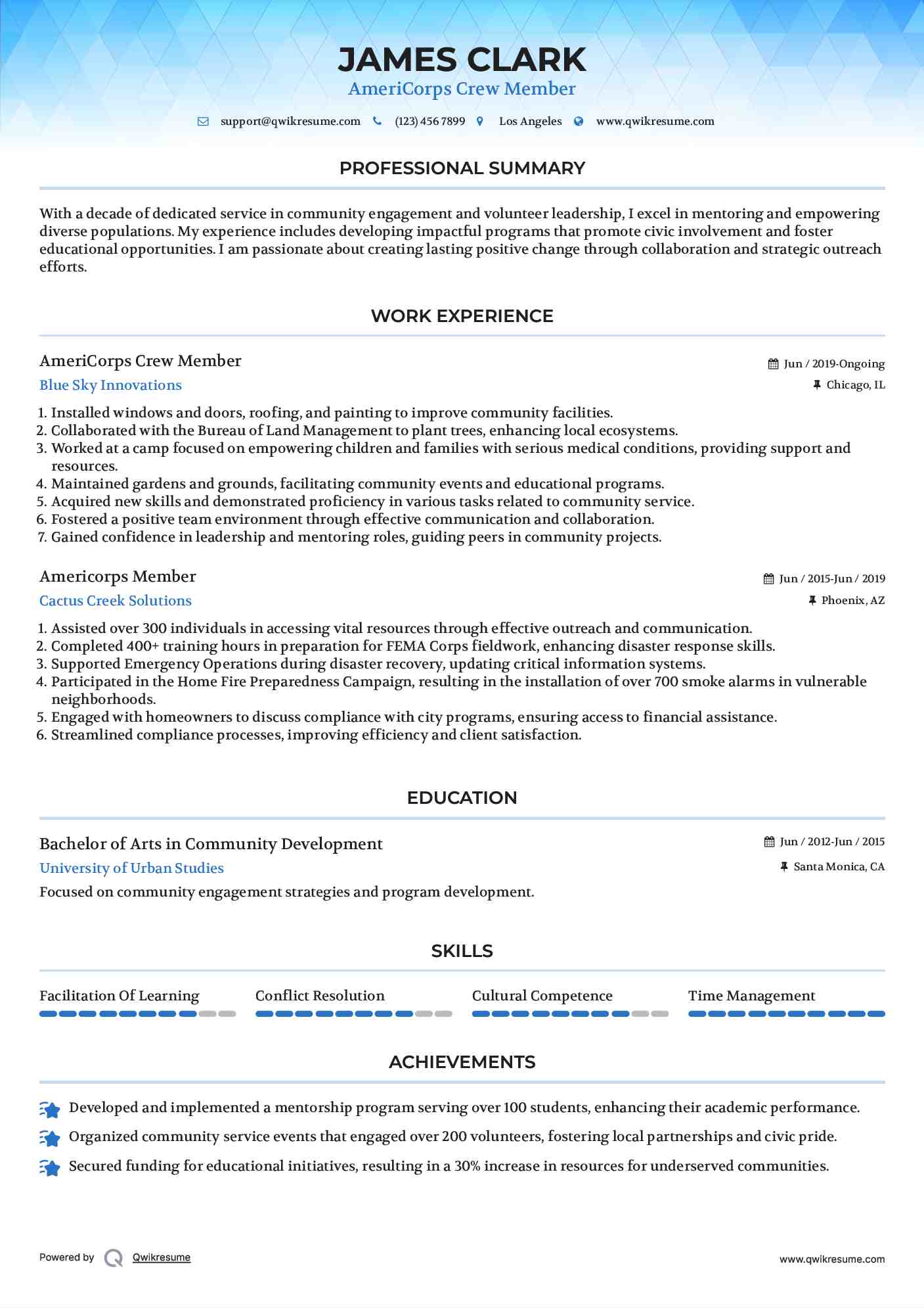 AmeriCorps Crew Member Resume Format