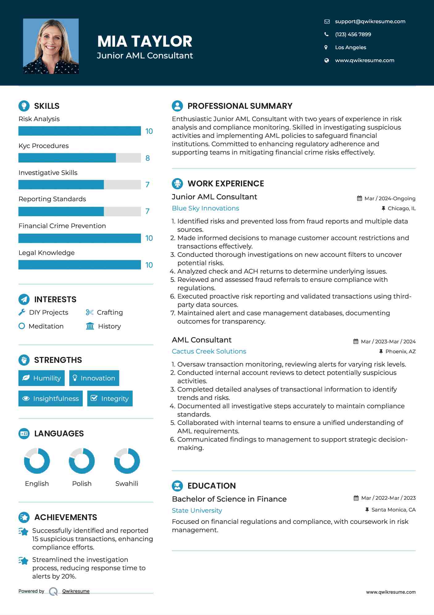 Junior AML Consultant Resume Template