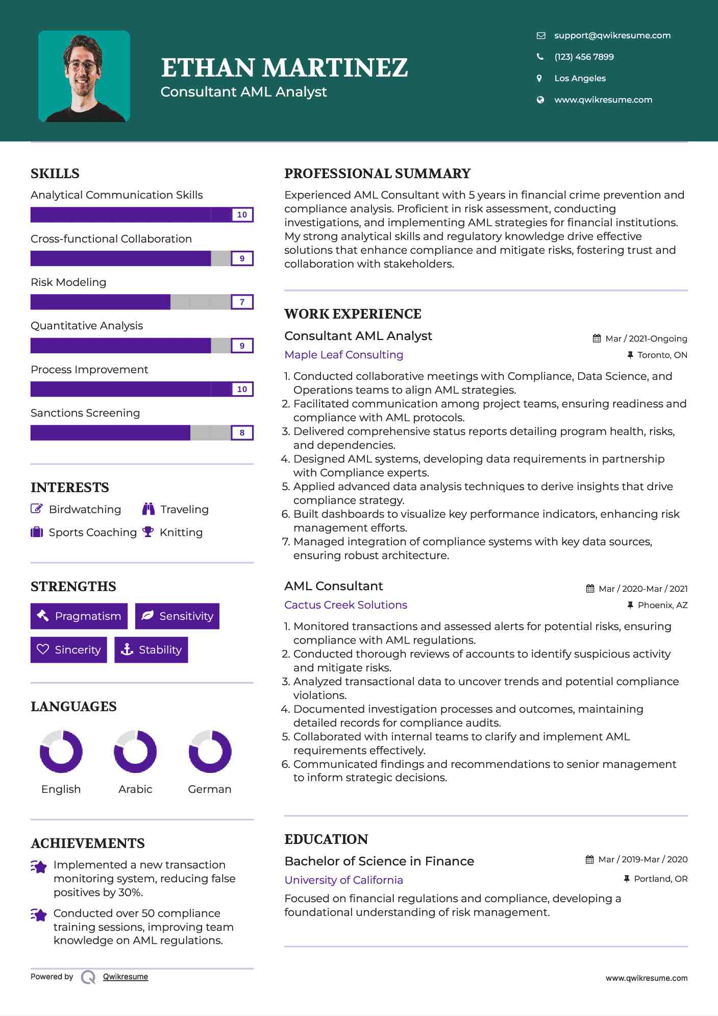 Consultant AML Analyst Resume Sample
