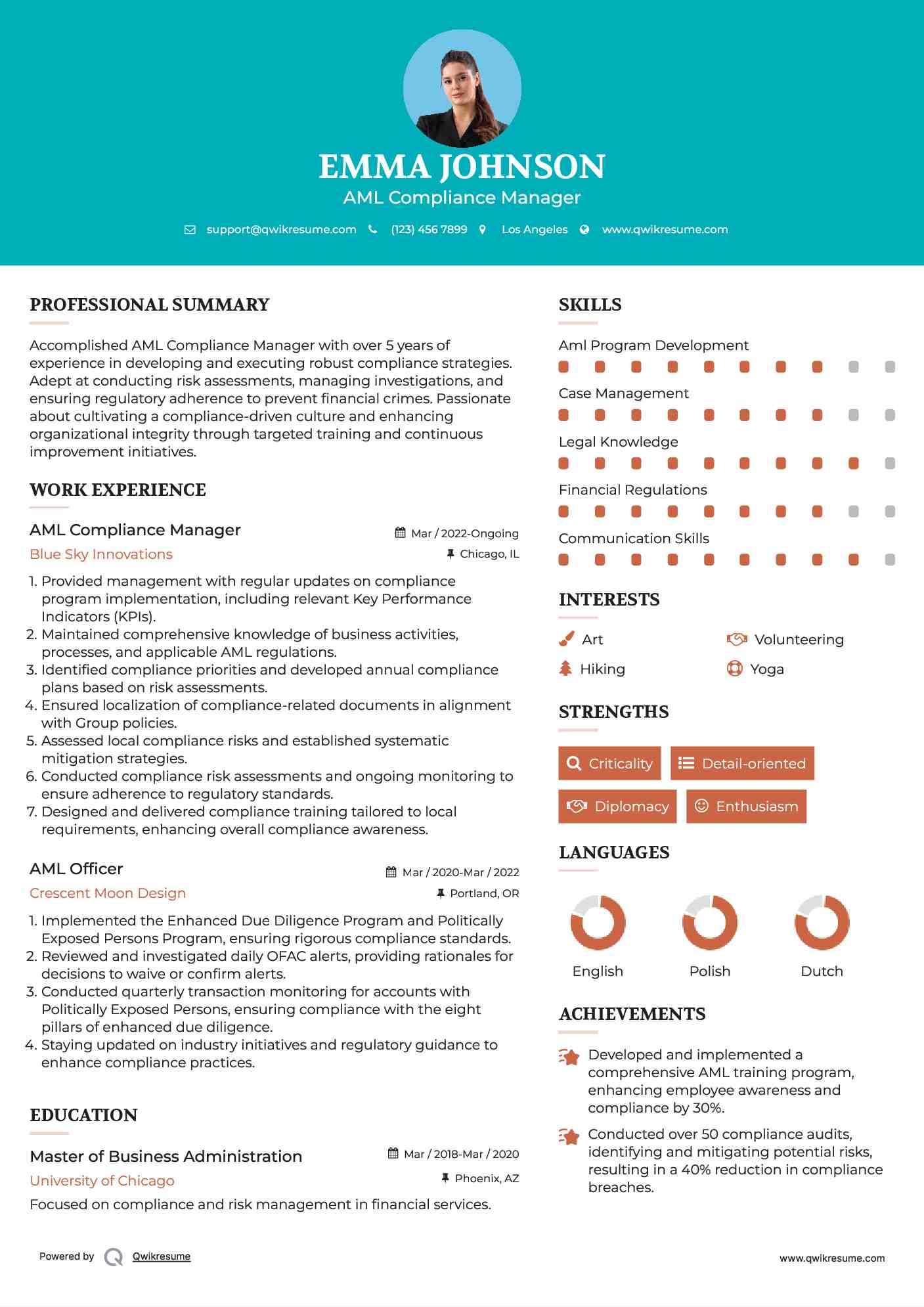 AML Compliance Manager Resume Template