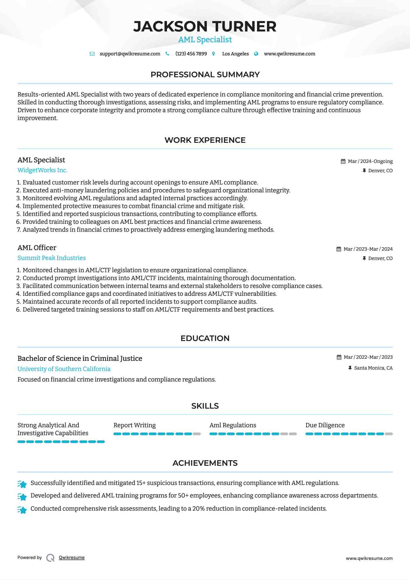 AML Specialist Resume Template