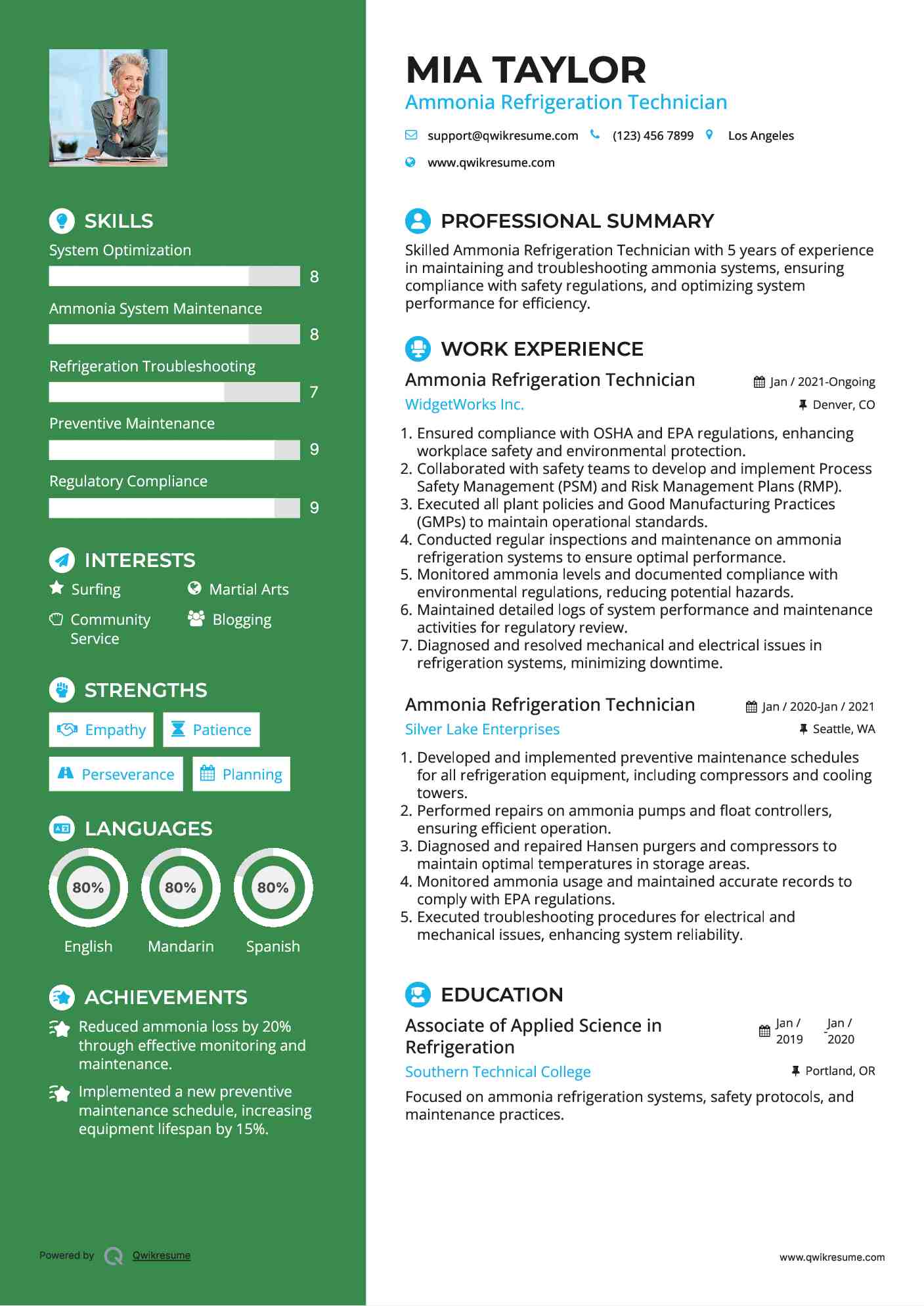 Ammonia Refrigeration Technician Resume Template