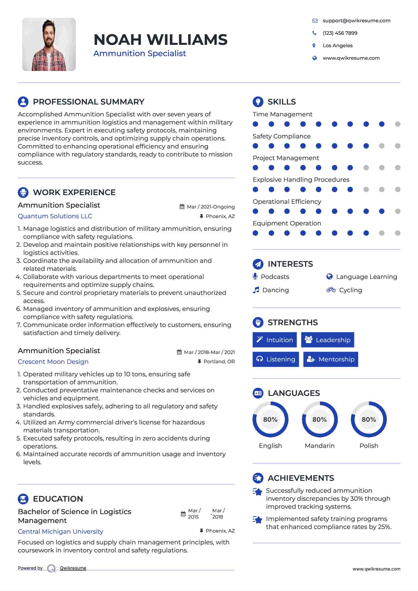 Ammunition Specialist Resume Example