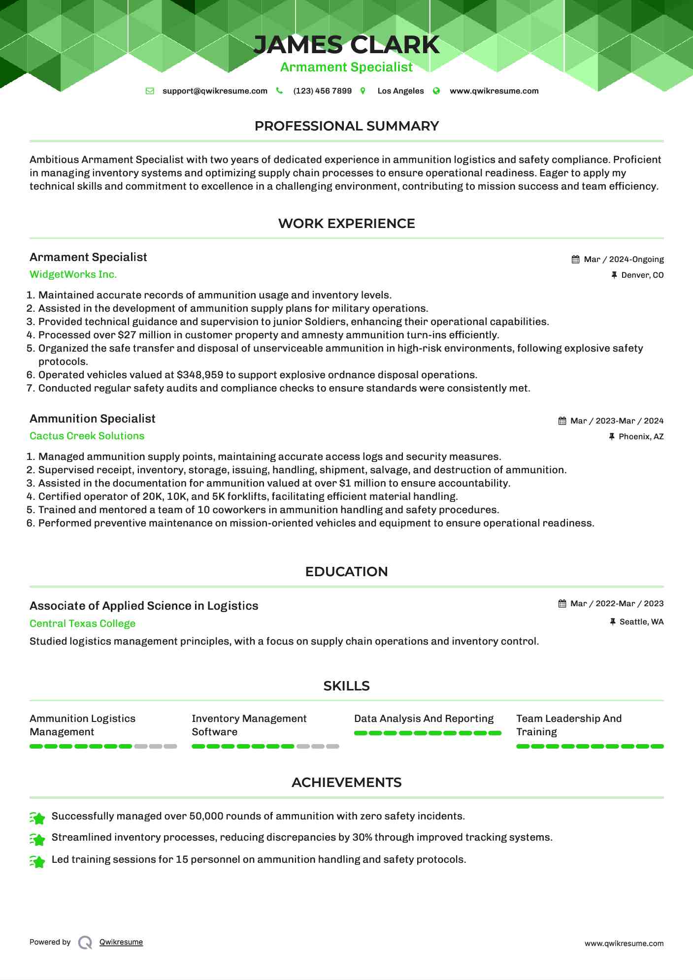 Armament Specialist Resume Model