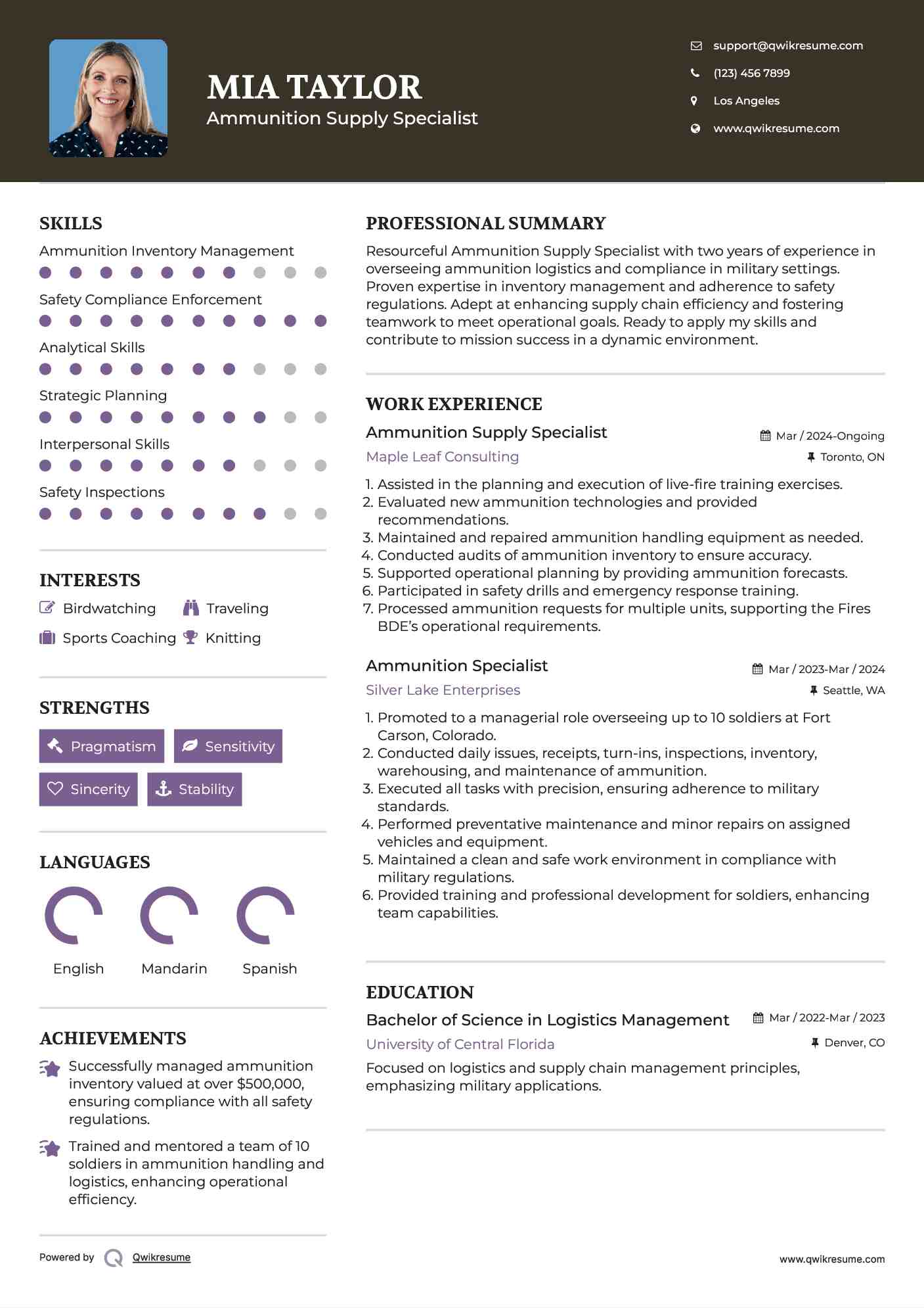 Ammunition Supply Specialist Resume Template