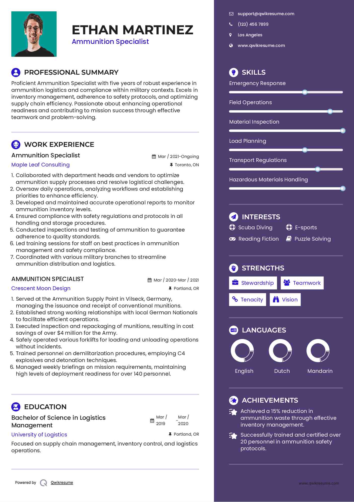 Ammunition Specialist Resume Format