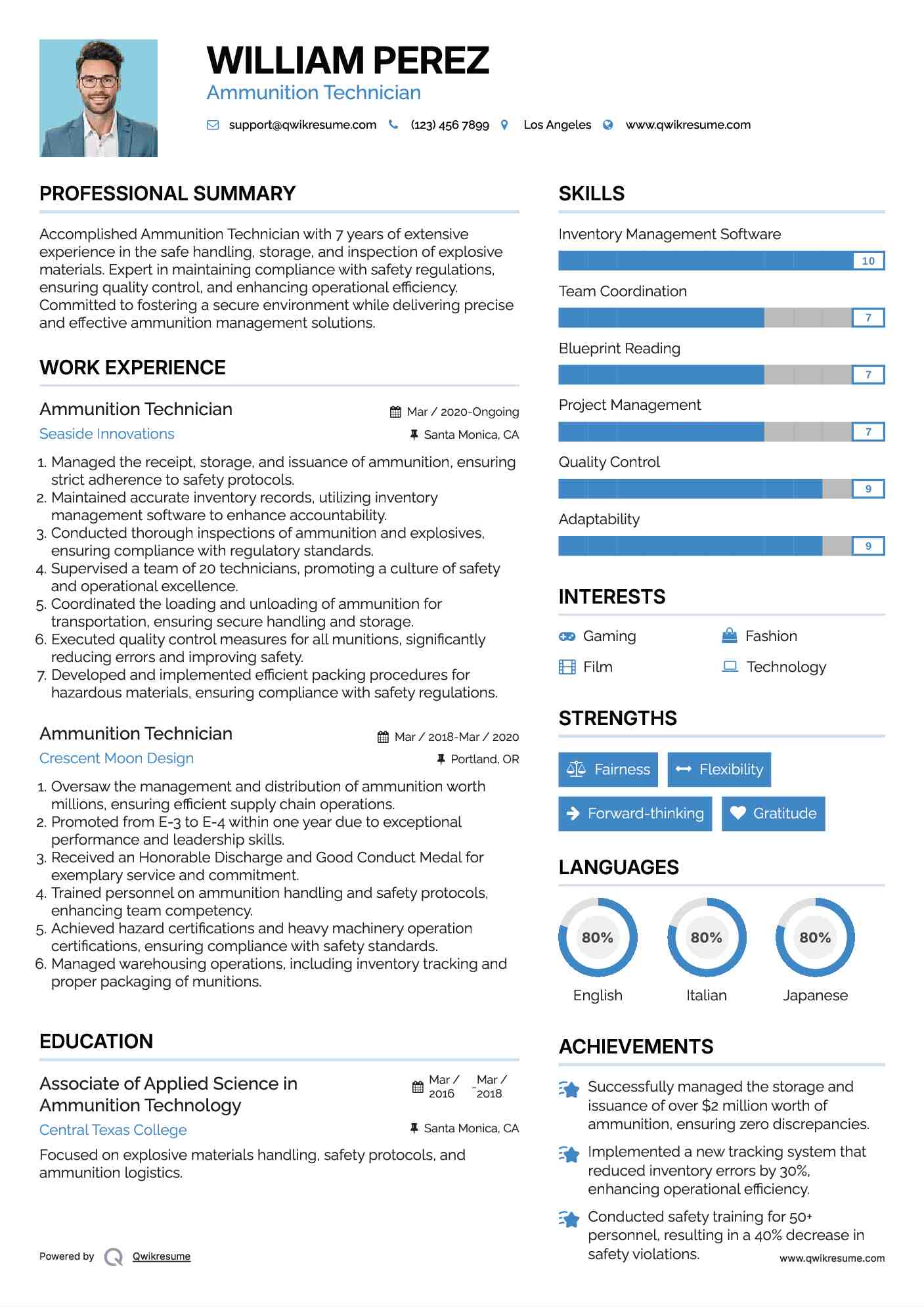 Ammunition Technician Resume Example