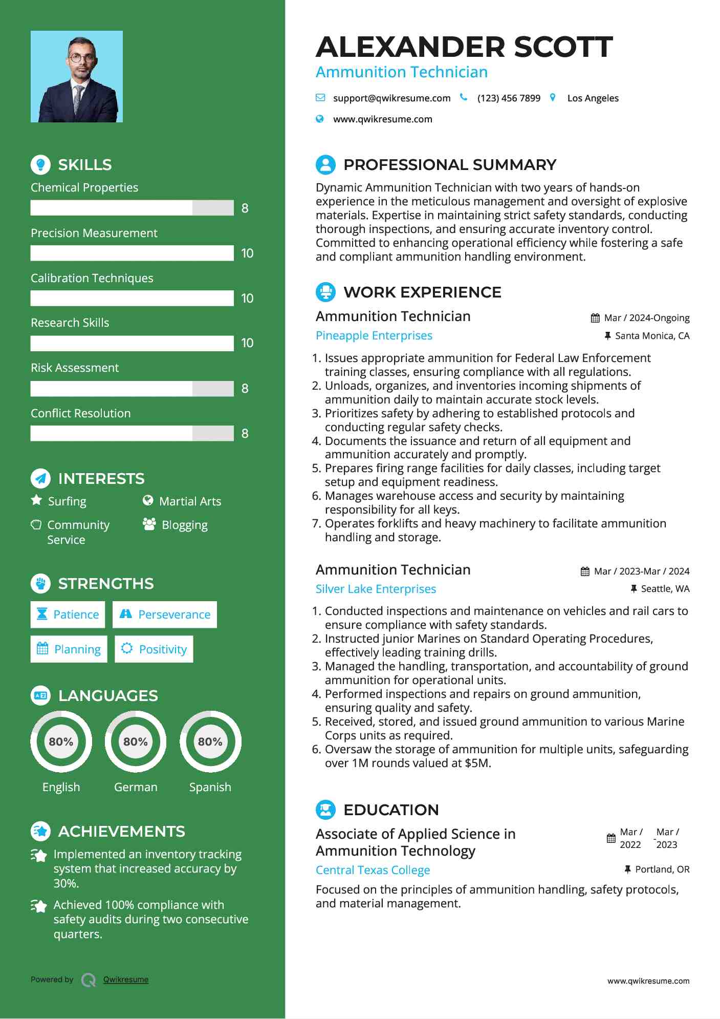 Ammunition Technician Resume Sample