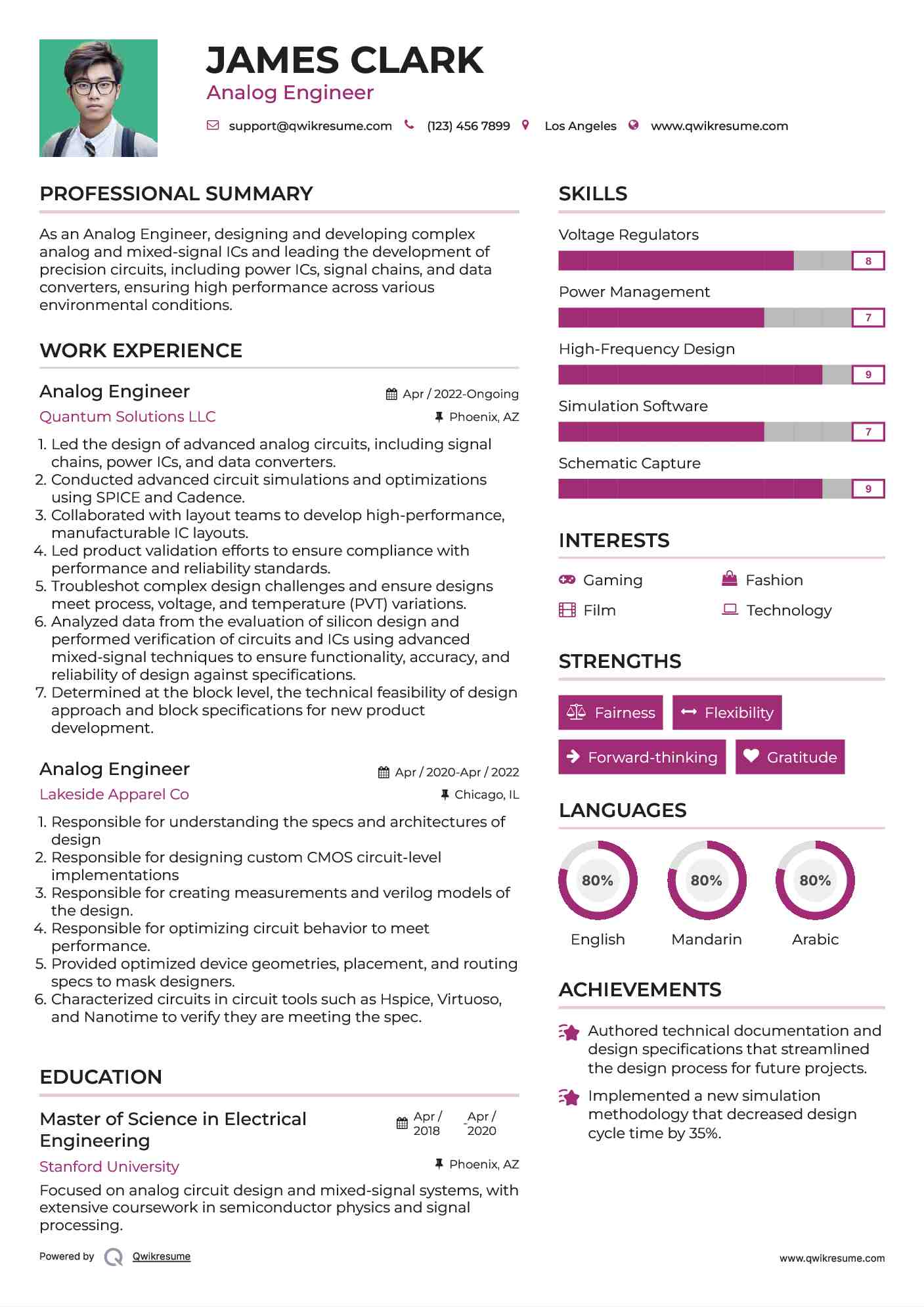 Analog Engineer Resume Example