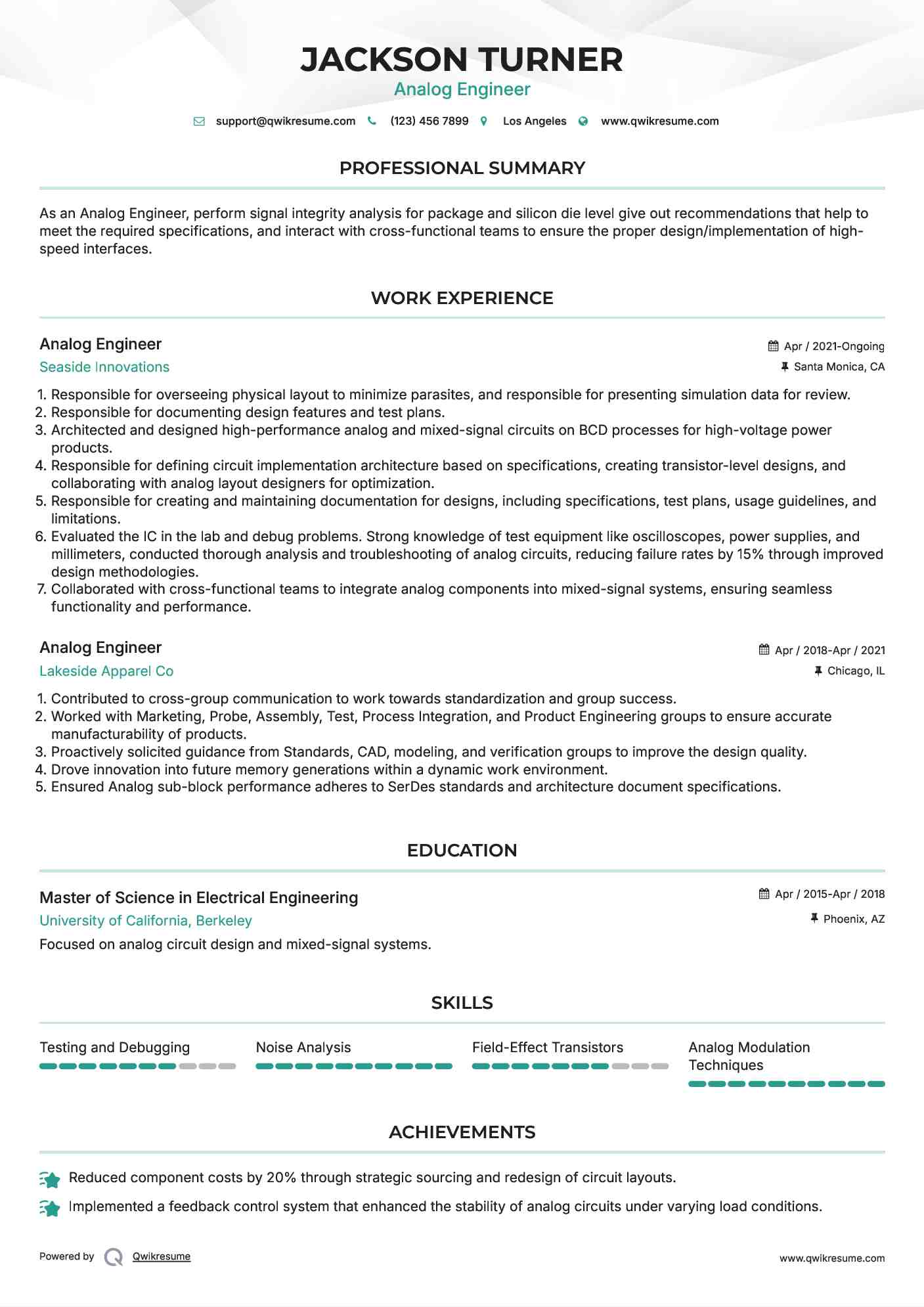 Analog Engineer Resume Model