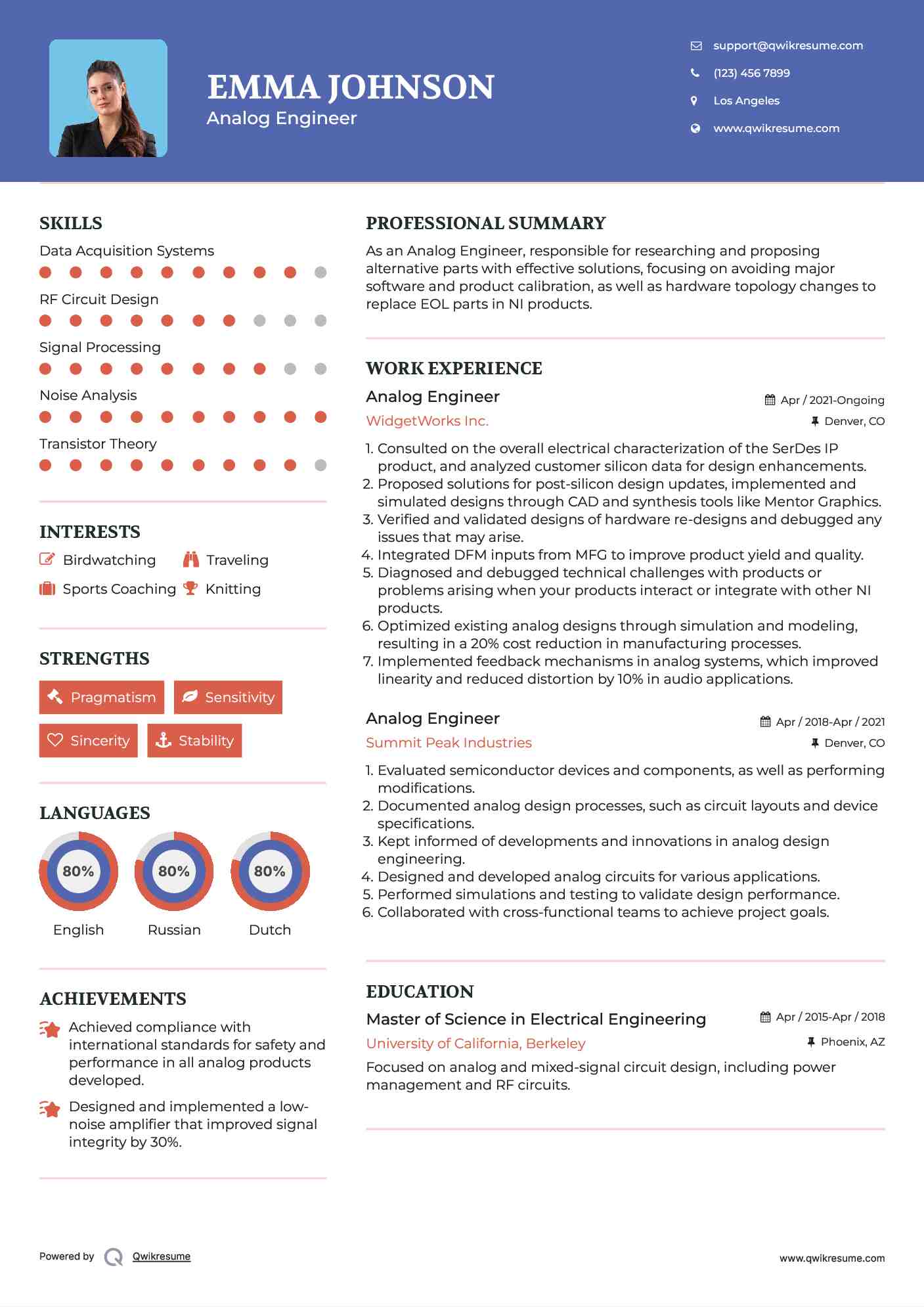 Analog Engineer Resume Model
