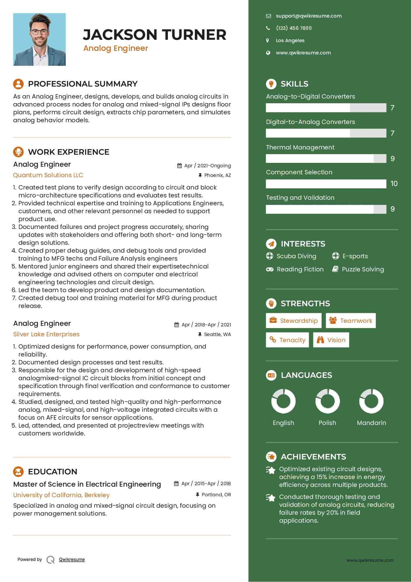 Analog Engineer Resume Sample
