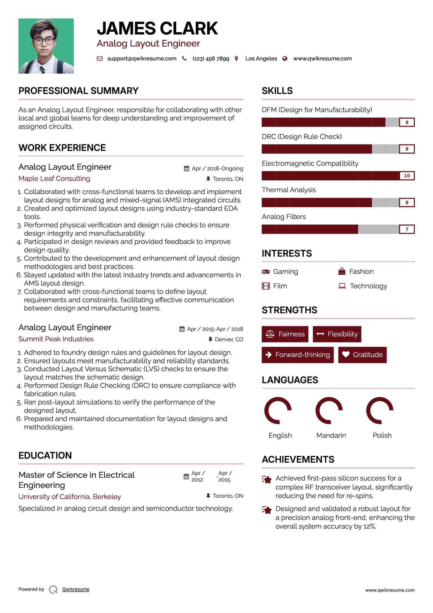 Analog Layout Engineer Resume Model