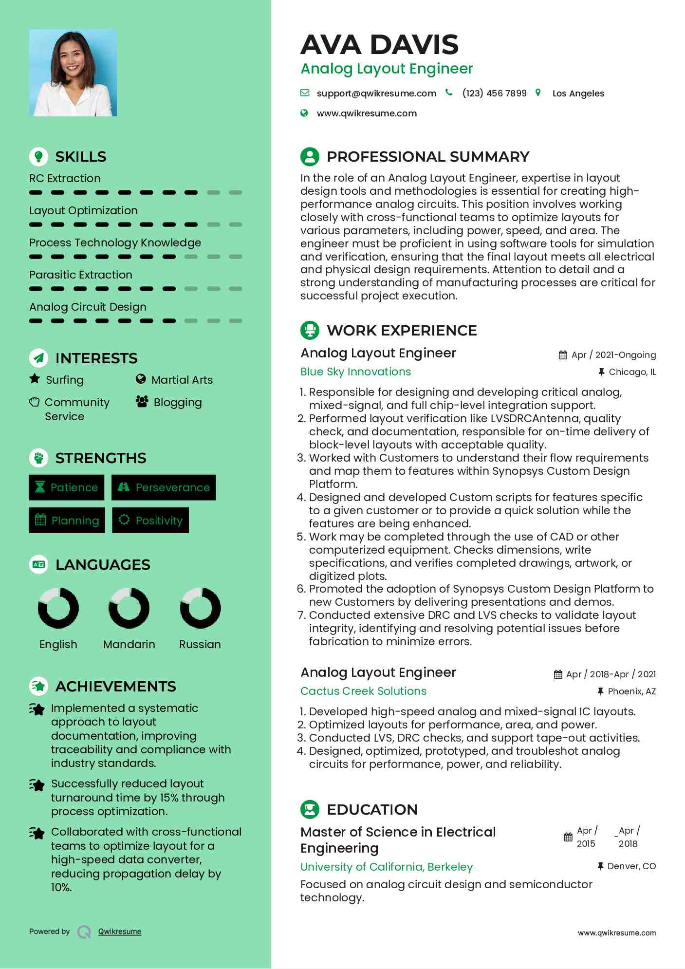 Analog Layout Engineer Resume Model