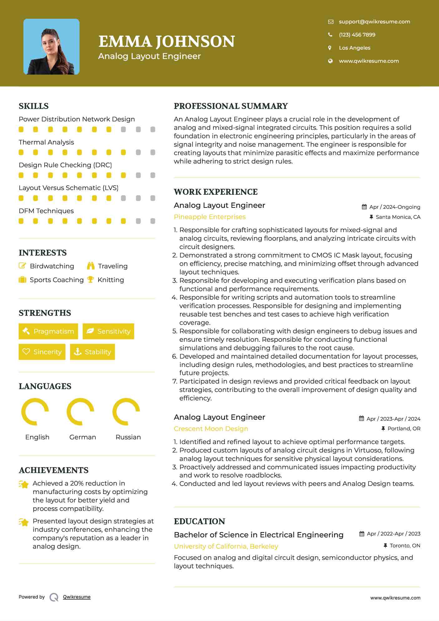 Analog Layout Engineer Resume Template