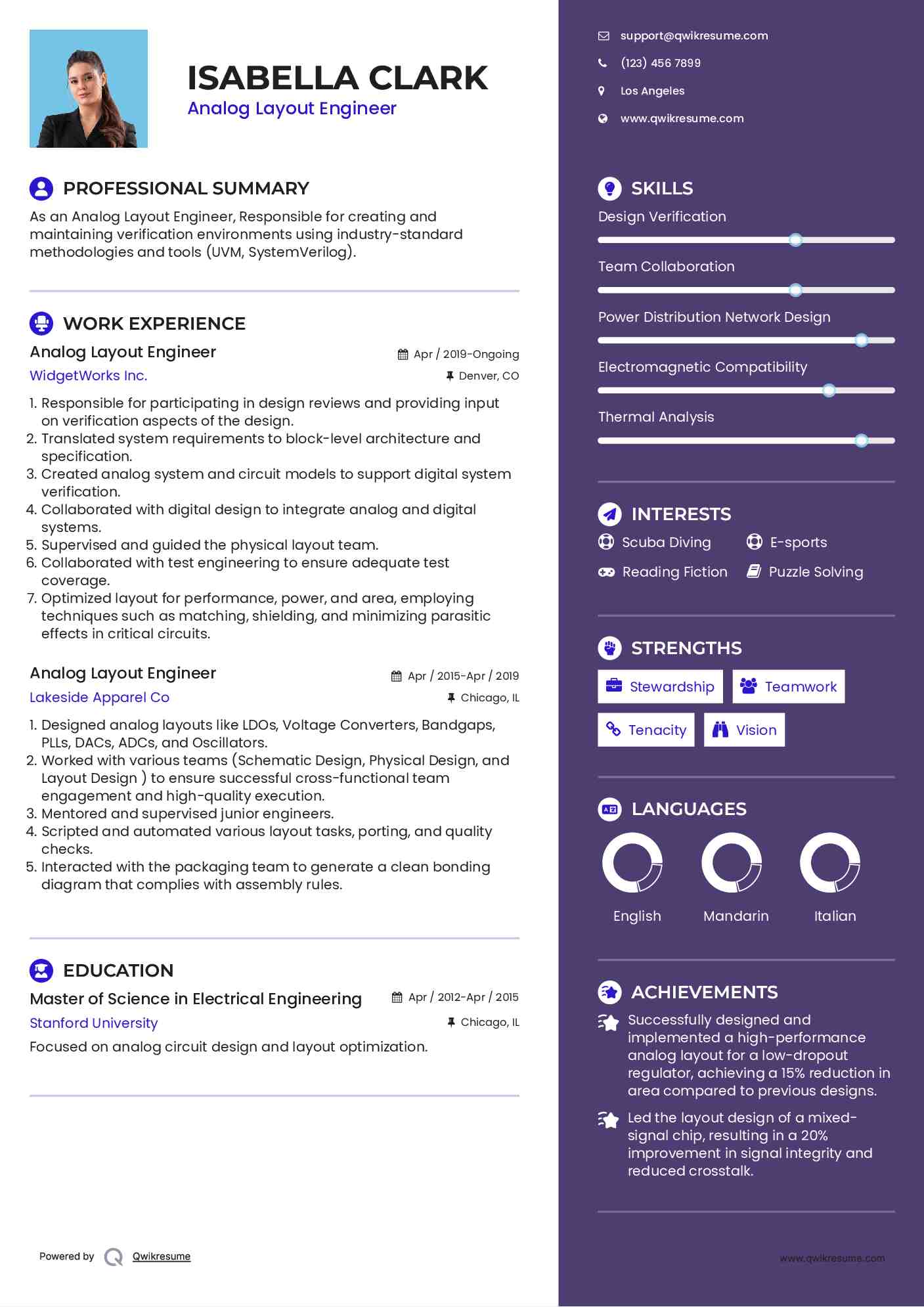 Analog Layout Engineer Resume Template