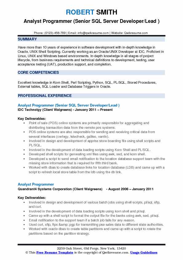 perl programmer resume