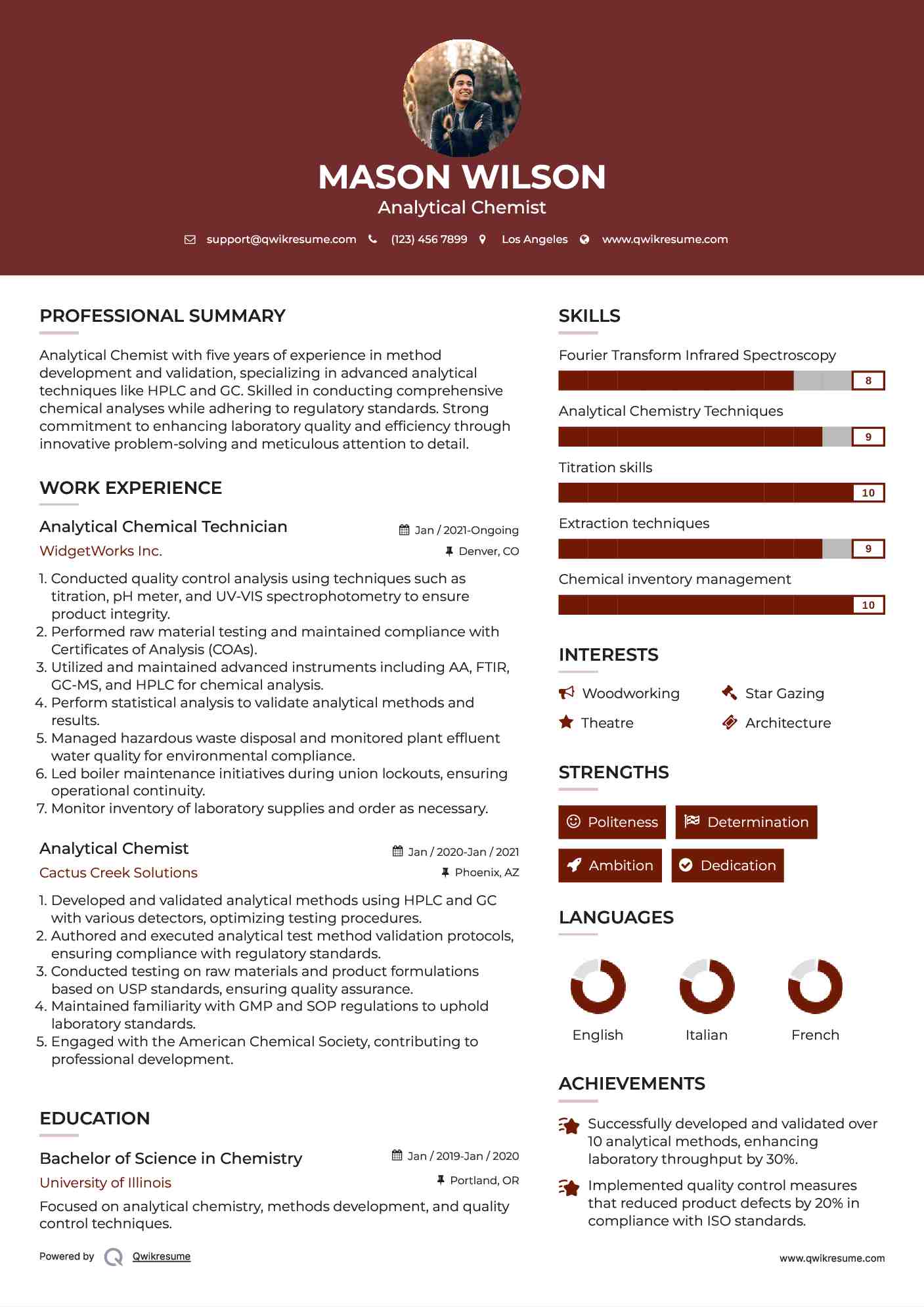 Analytical Chemical Technician  Resume Sample