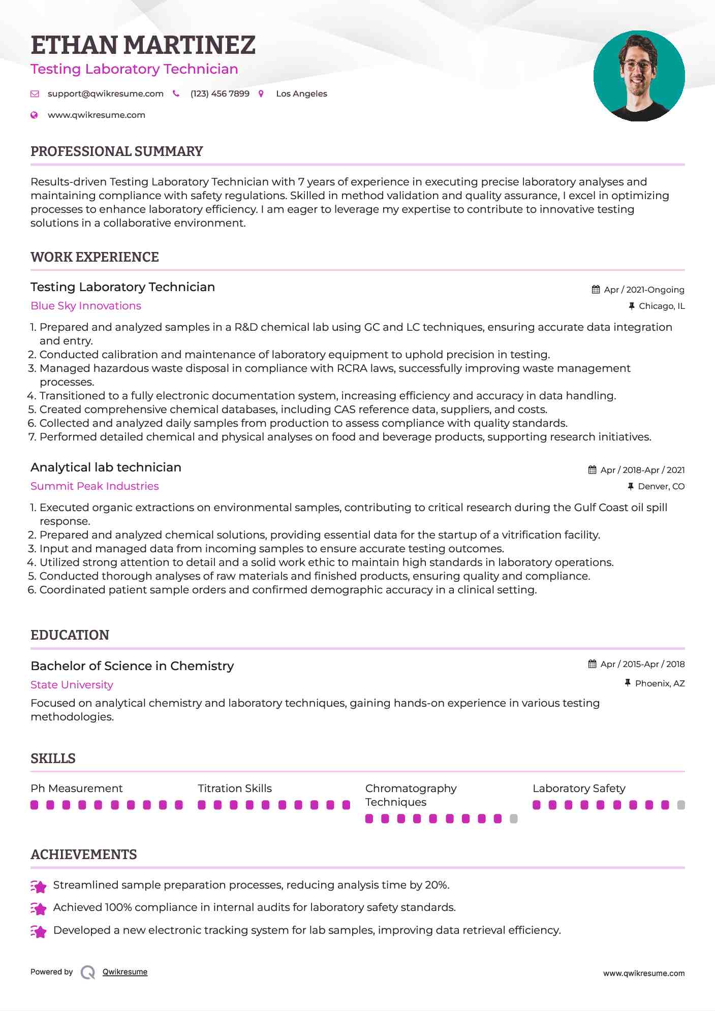 Testing Laboratory Technician Resume Format