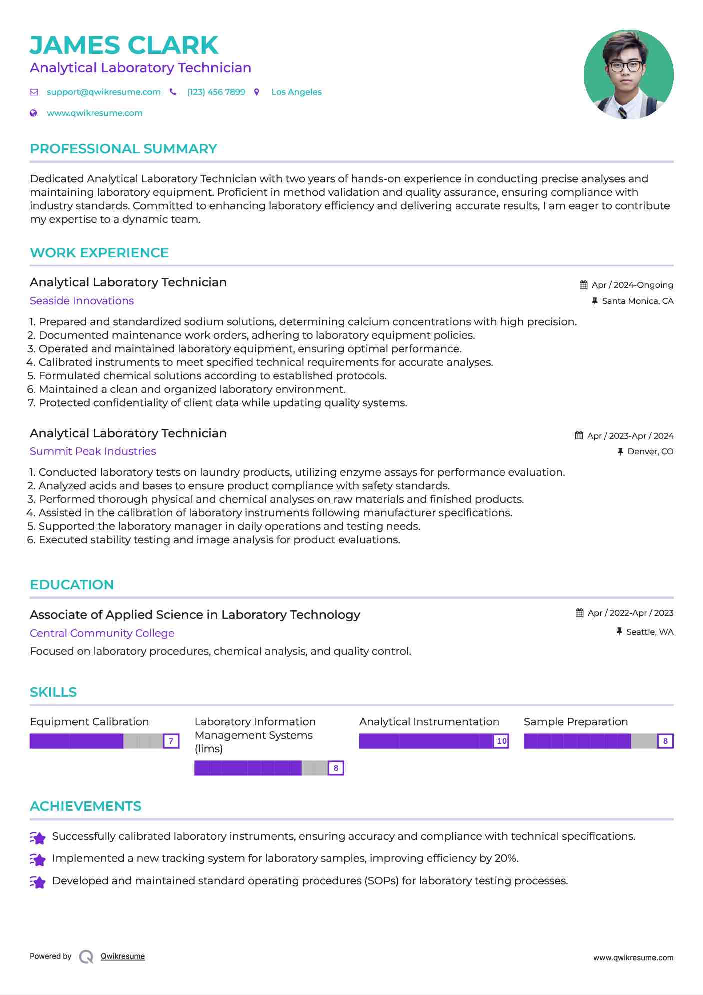 Analytical Laboratory Technician Resume Model