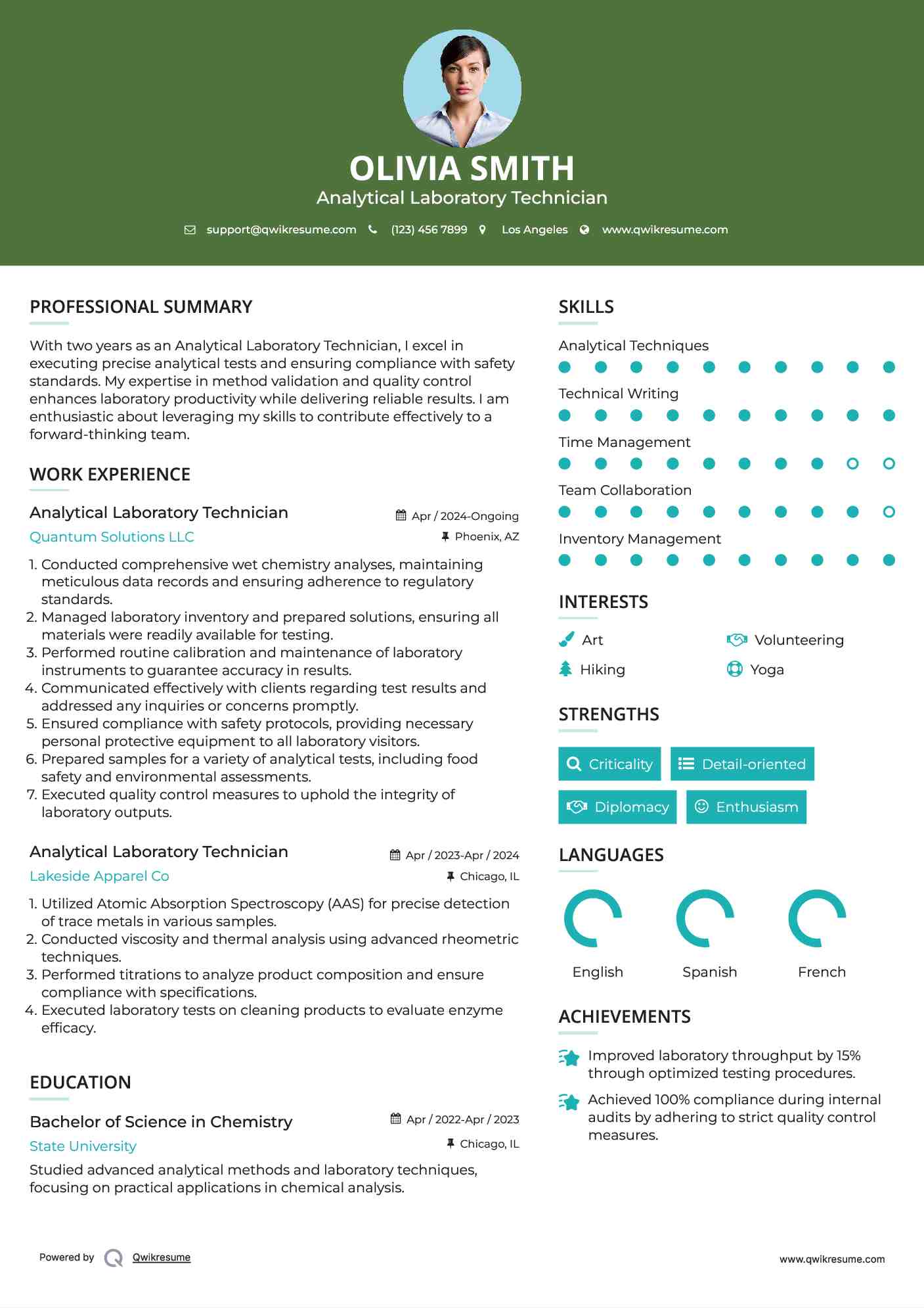 Analytical Laboratory Technician Resume Format