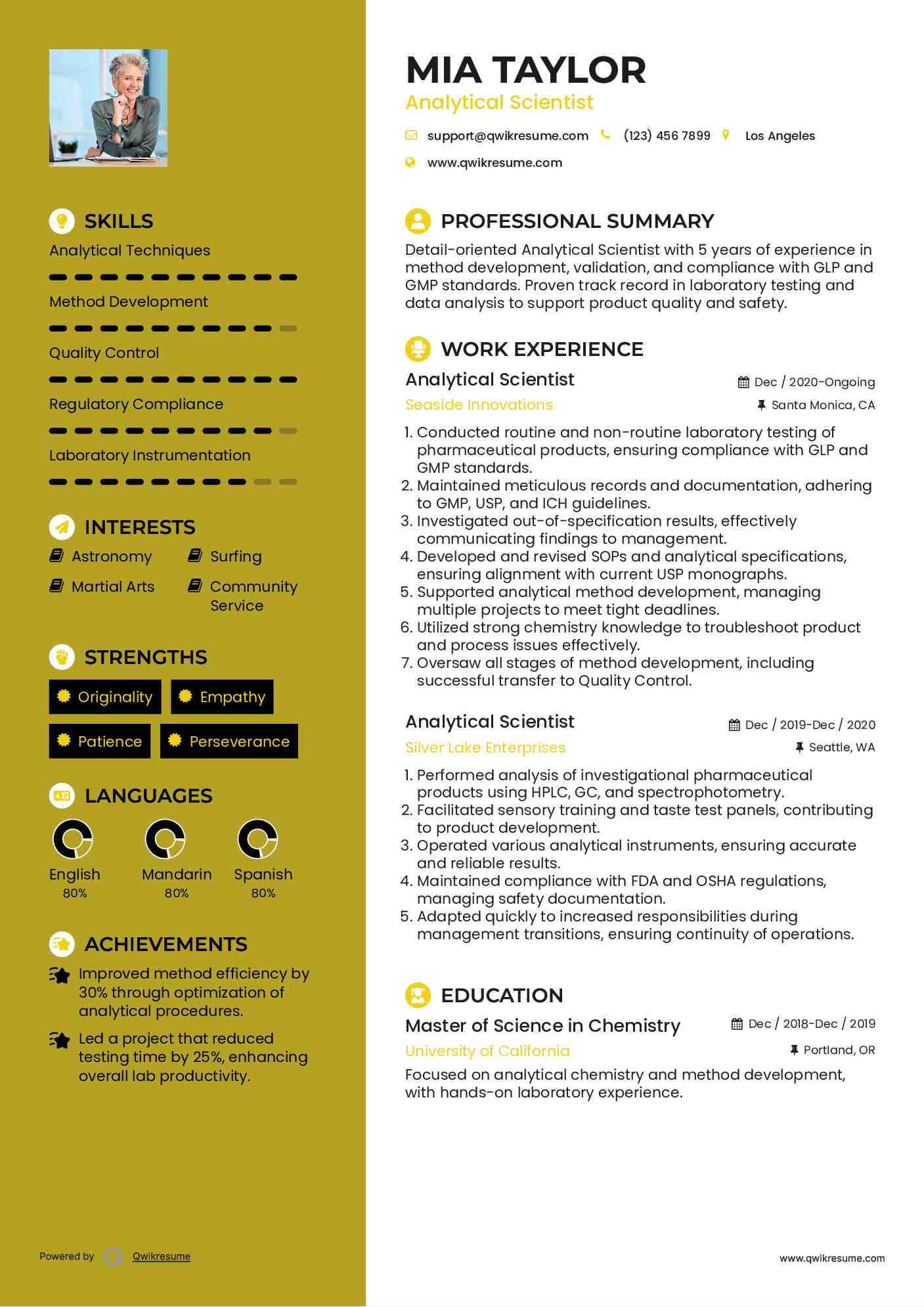 Analytical Scientist Resume Format