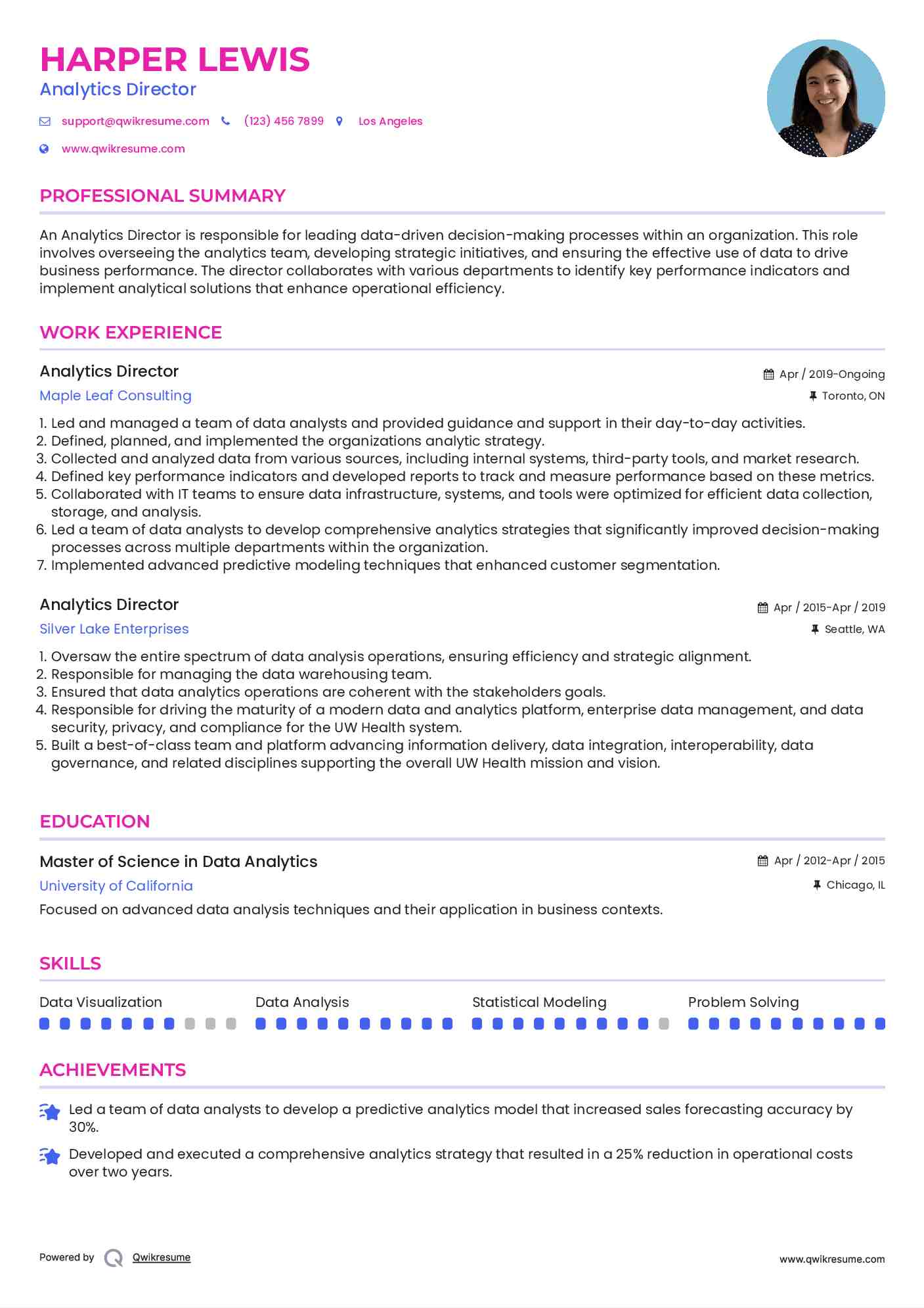 Analytics Director Resume Model