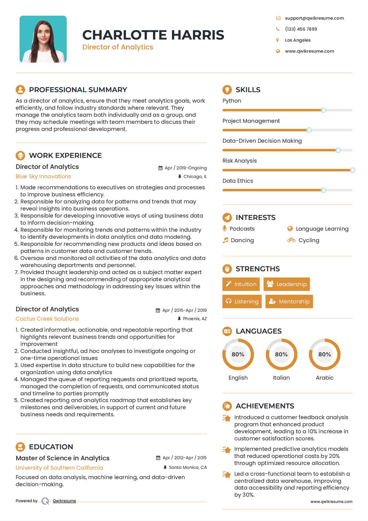 Director of Analytics Resume Template