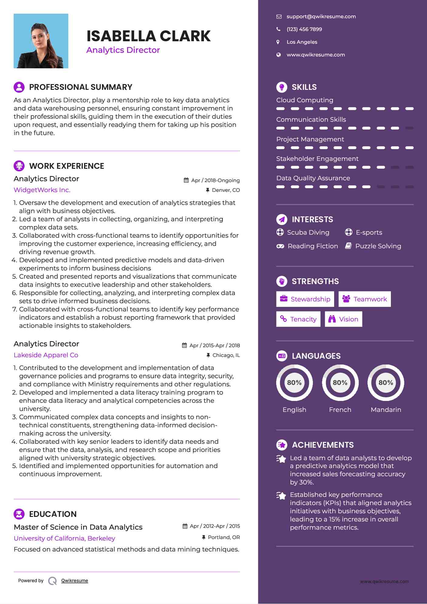 Analytics Director Resume Format