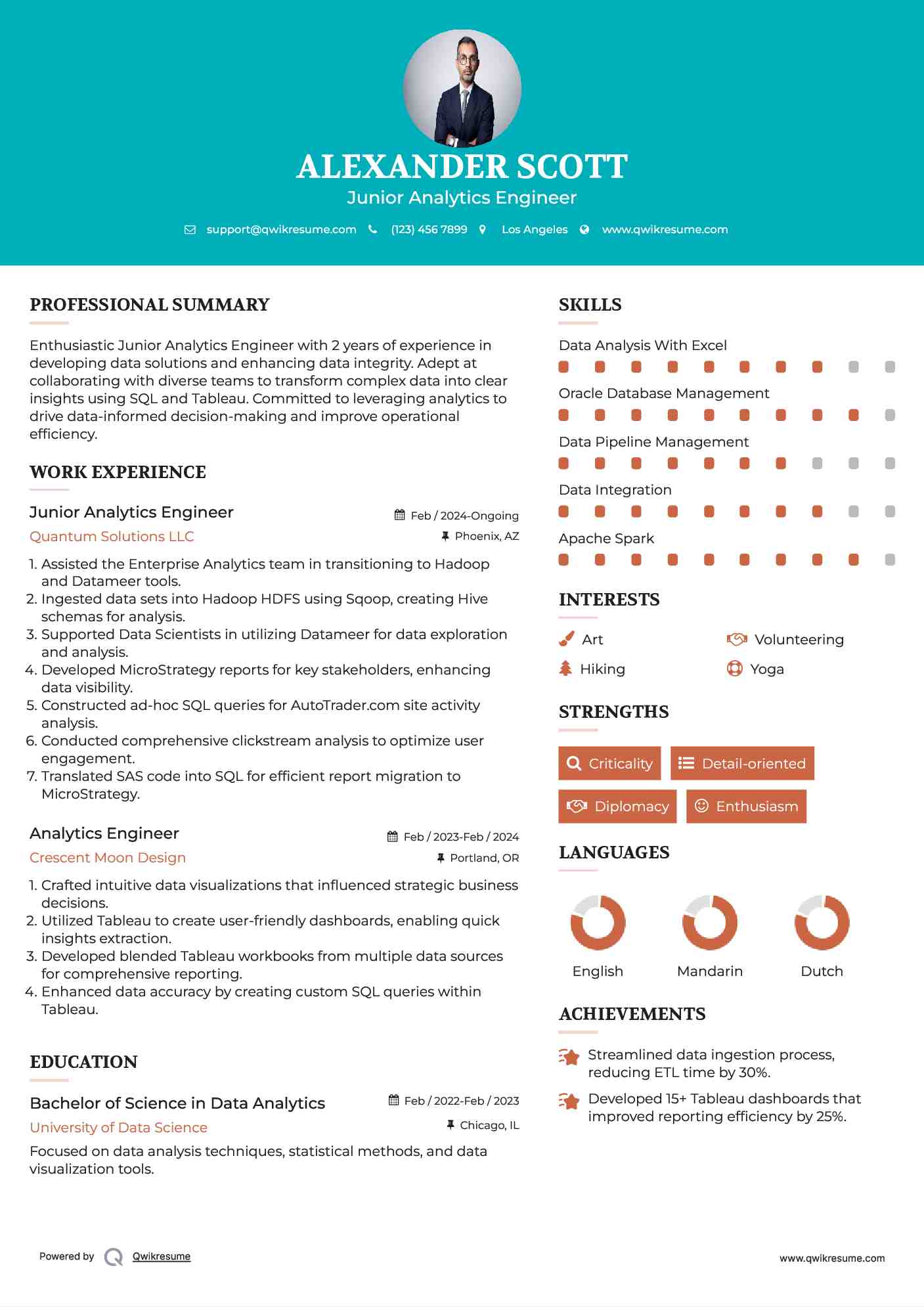 Junior Analytics Engineer Resume Template