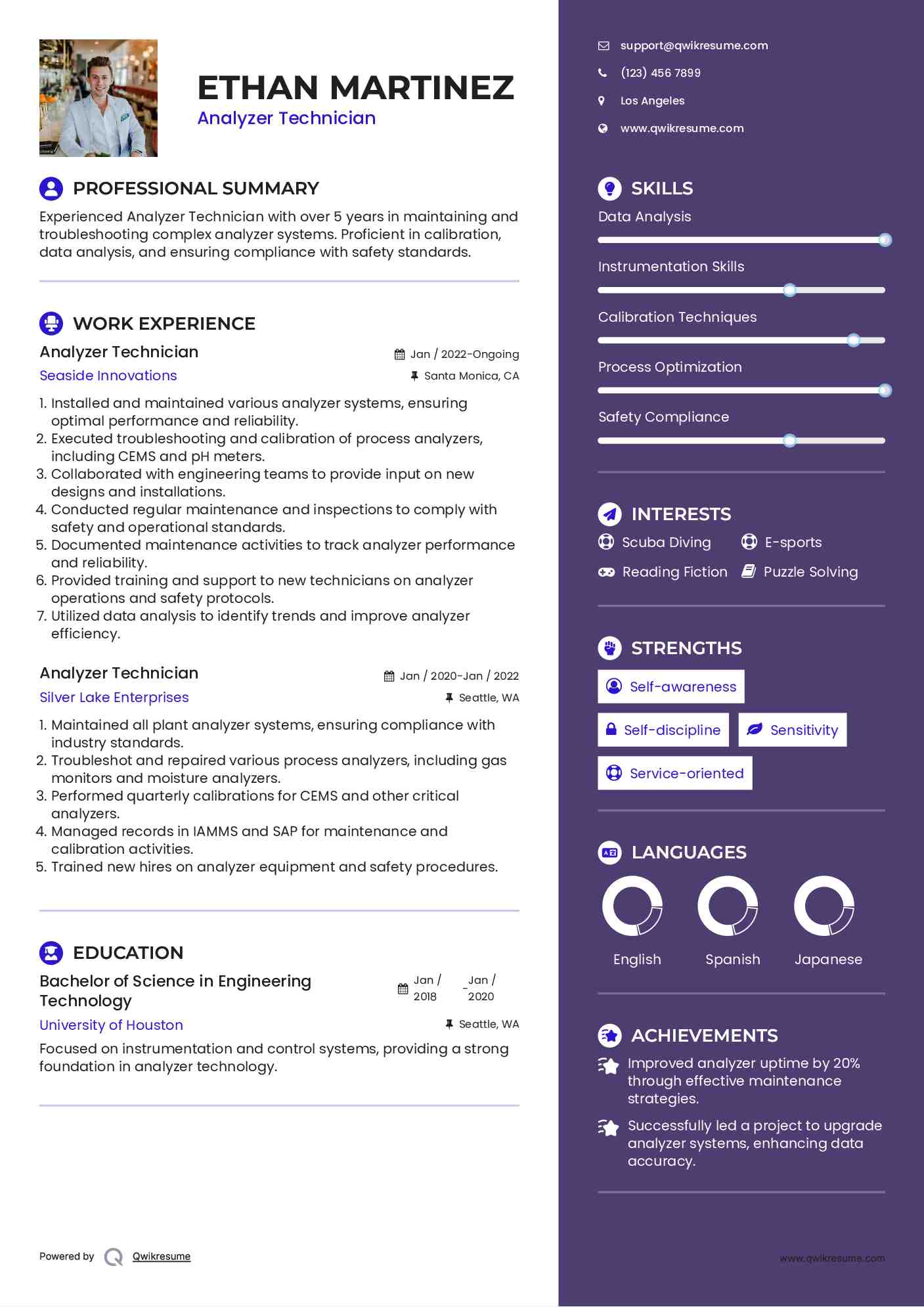 Analyzer Technician Resume Sample