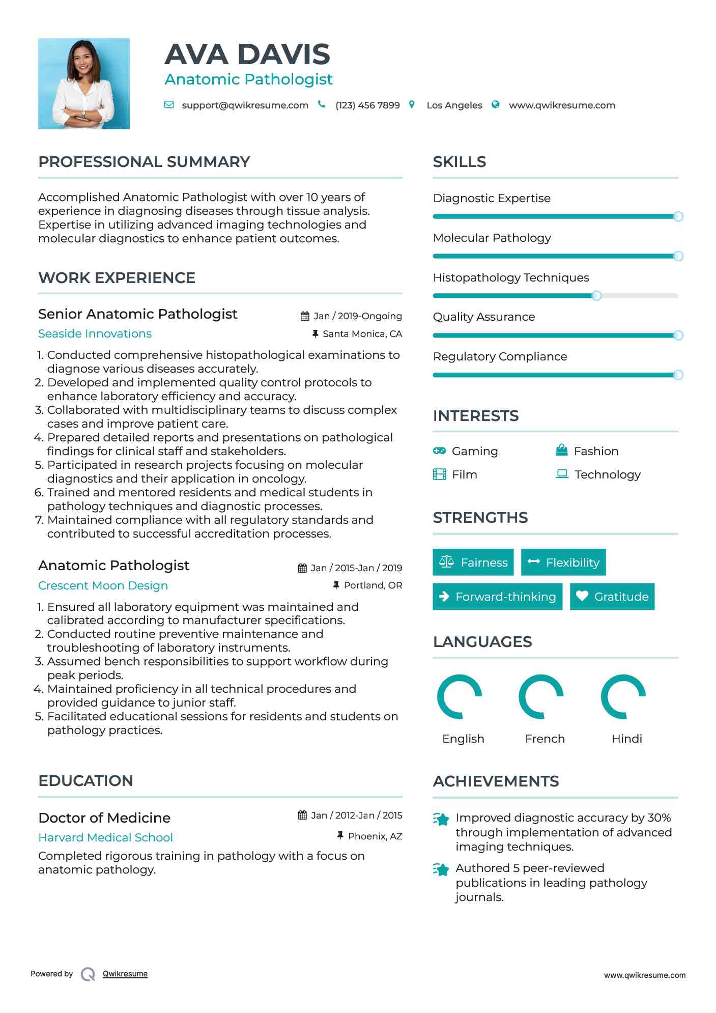 Senior Anatomic Pathologist Resume Format