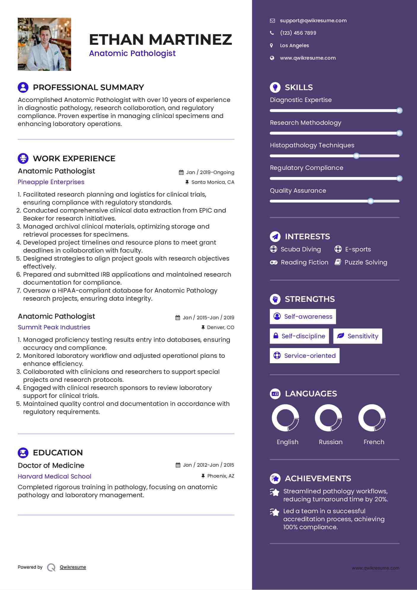 Anatomic Pathologist Resume Format
