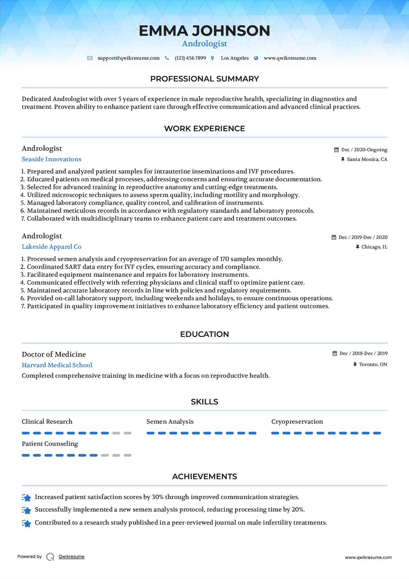 Andrologist Resume Format