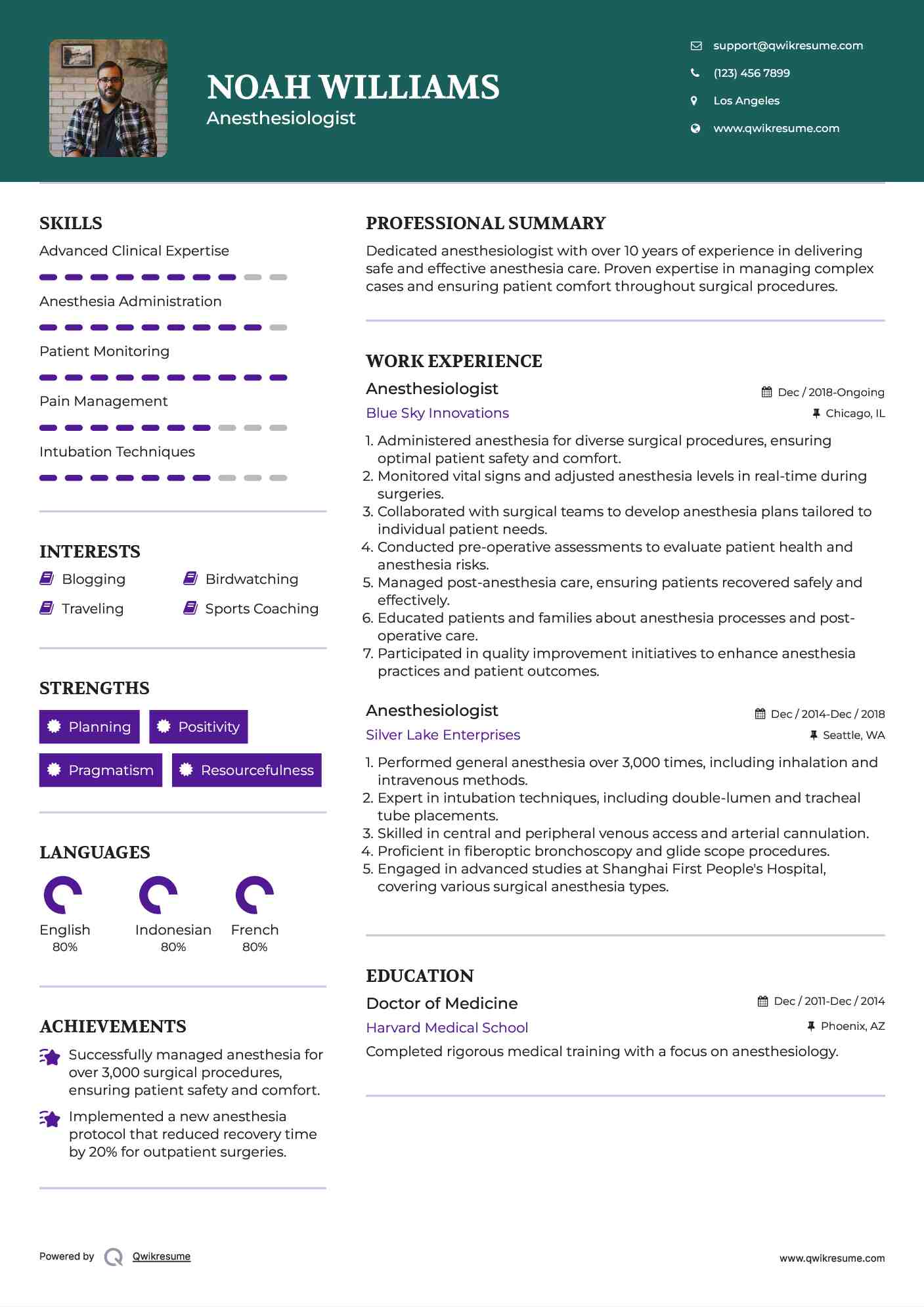 Anesthesiologist Resume Format