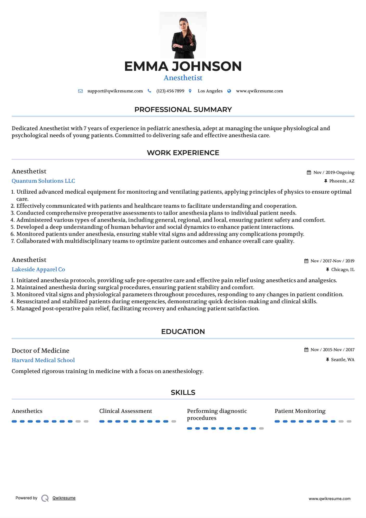 Anesthetist Resume Sample