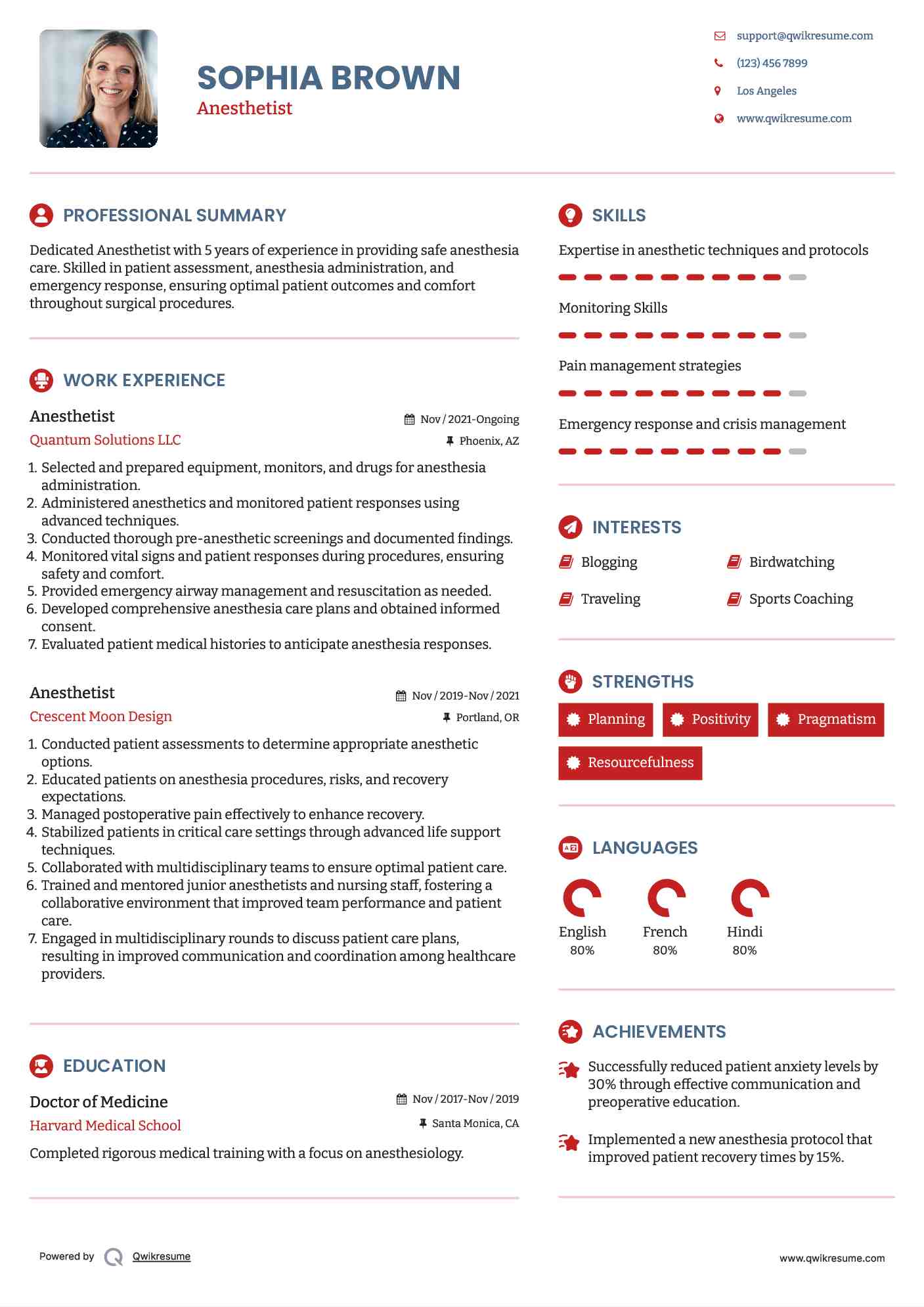 Anesthetist Resume Sample