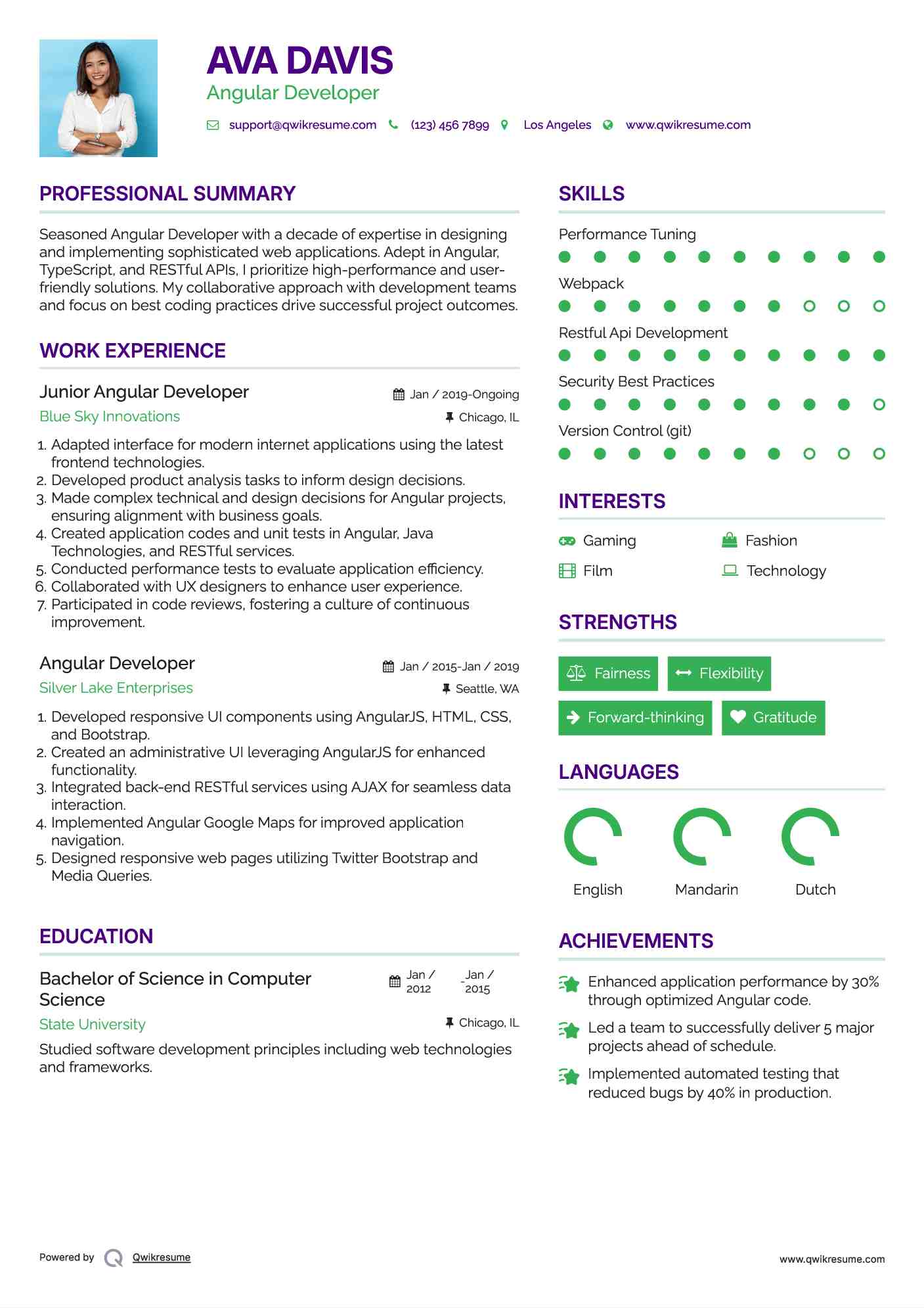 Junior Angular Developer Resume Template