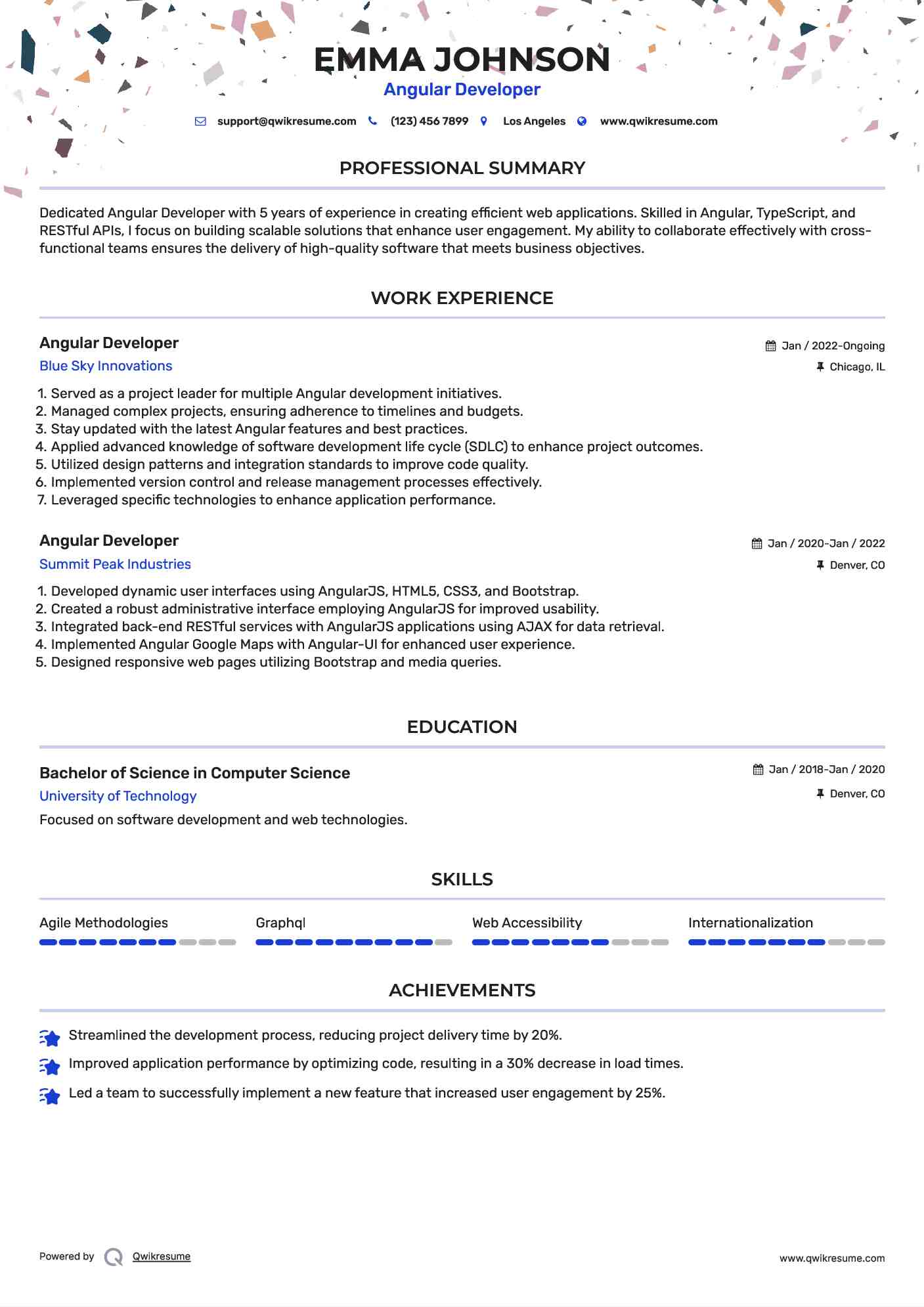 Angular Developer Resume Model