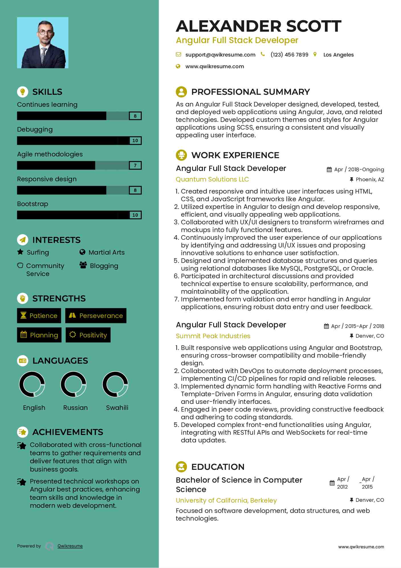 Angular Full Stack Developer  Resume Template