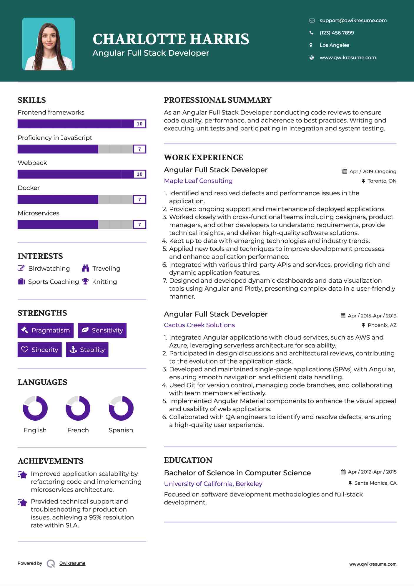 Angular Full Stack Developer  Resume Template
