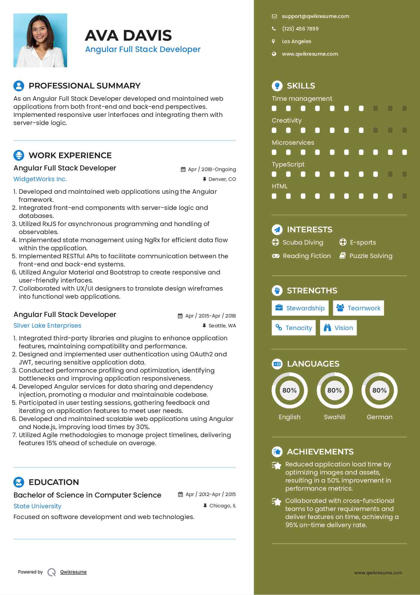 Angular Full Stack Developer  Resume Format