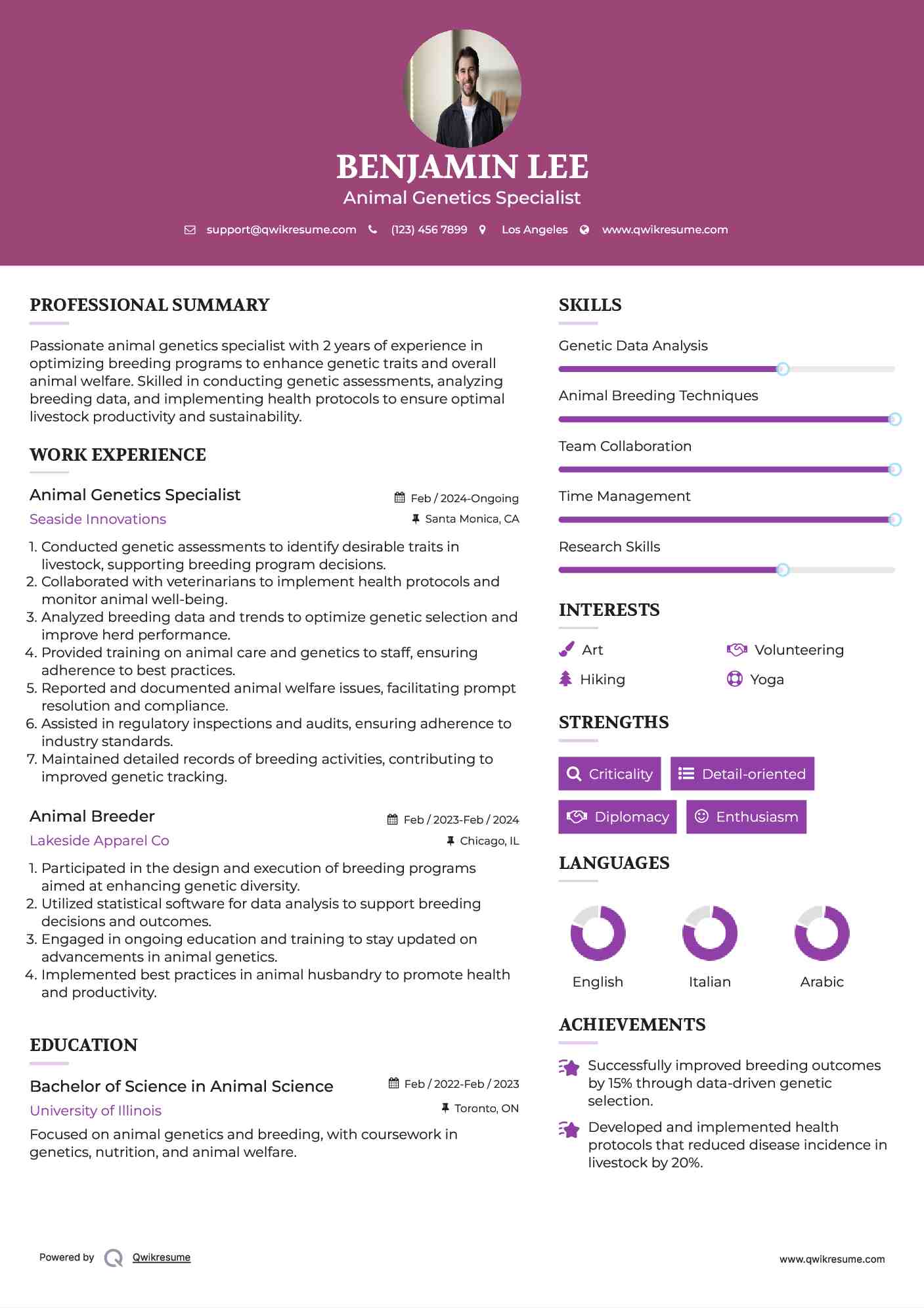 Animal Genetics Specialist Resume Format
