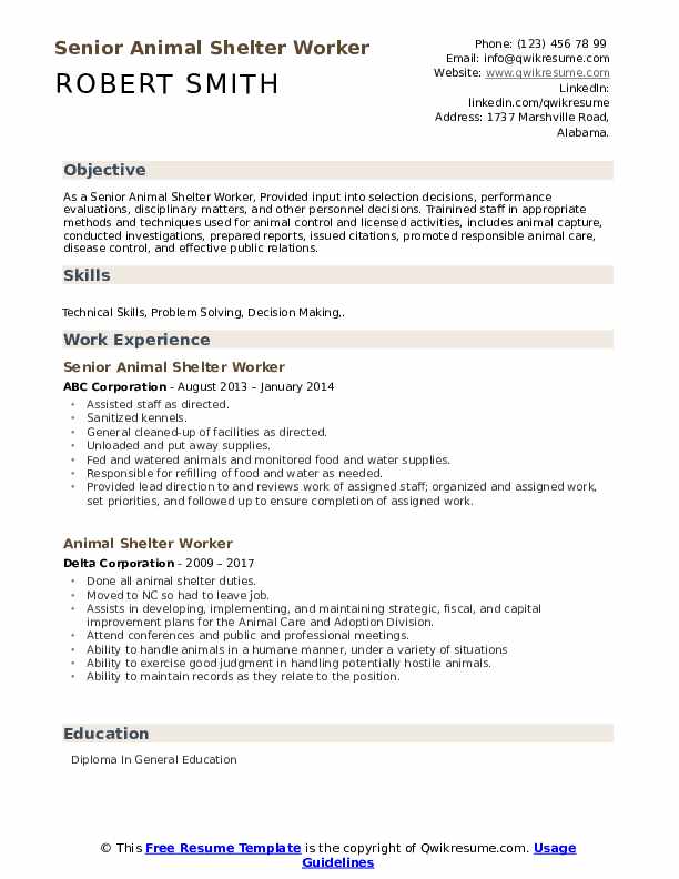 Animal Shelter Worker Resume Samples QwikResume