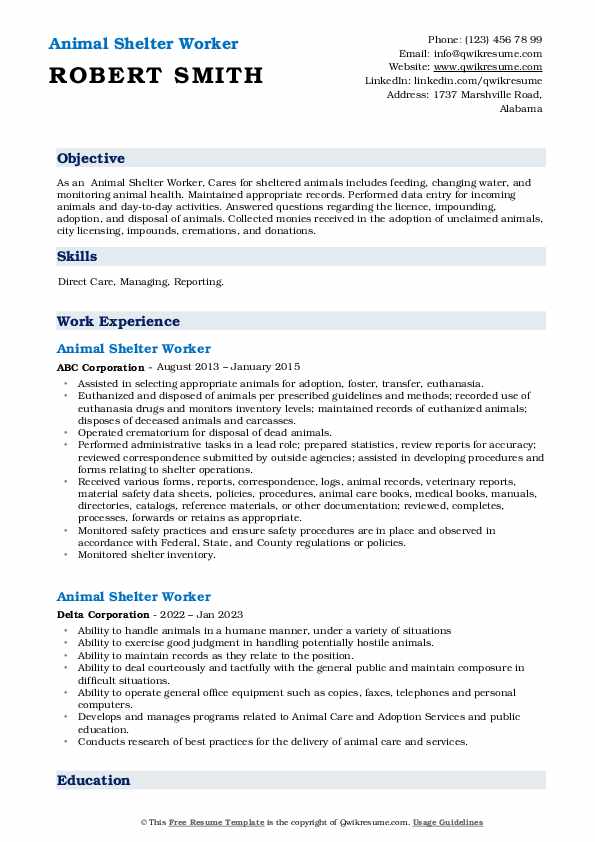 Animal Shelter Worker Resume Samples QwikResume