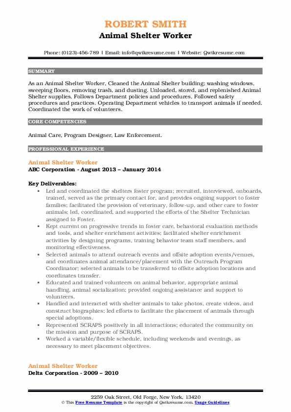 Animal Shelter Worker Resume Samples QwikResume