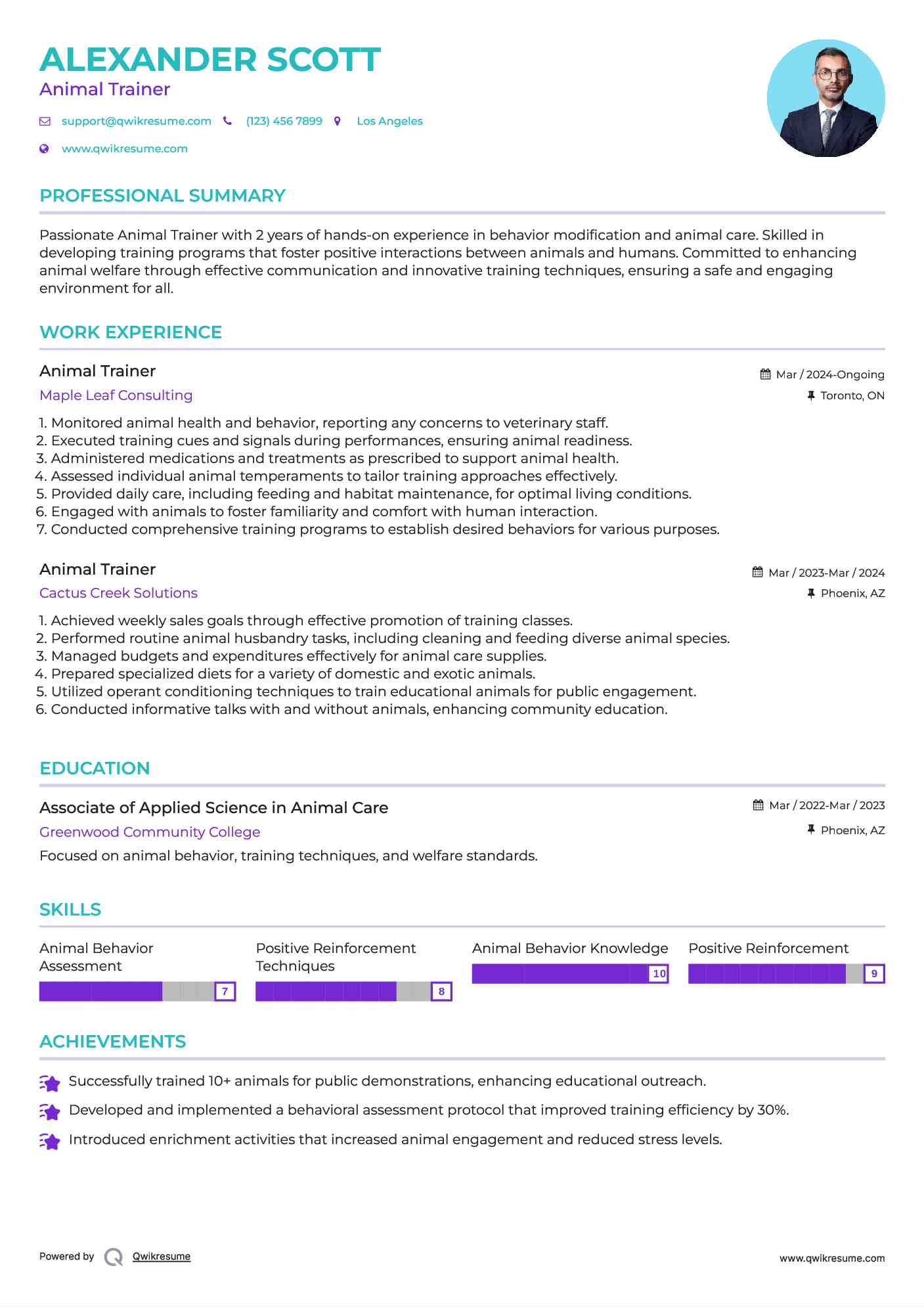 Animal Trainer Resume Template