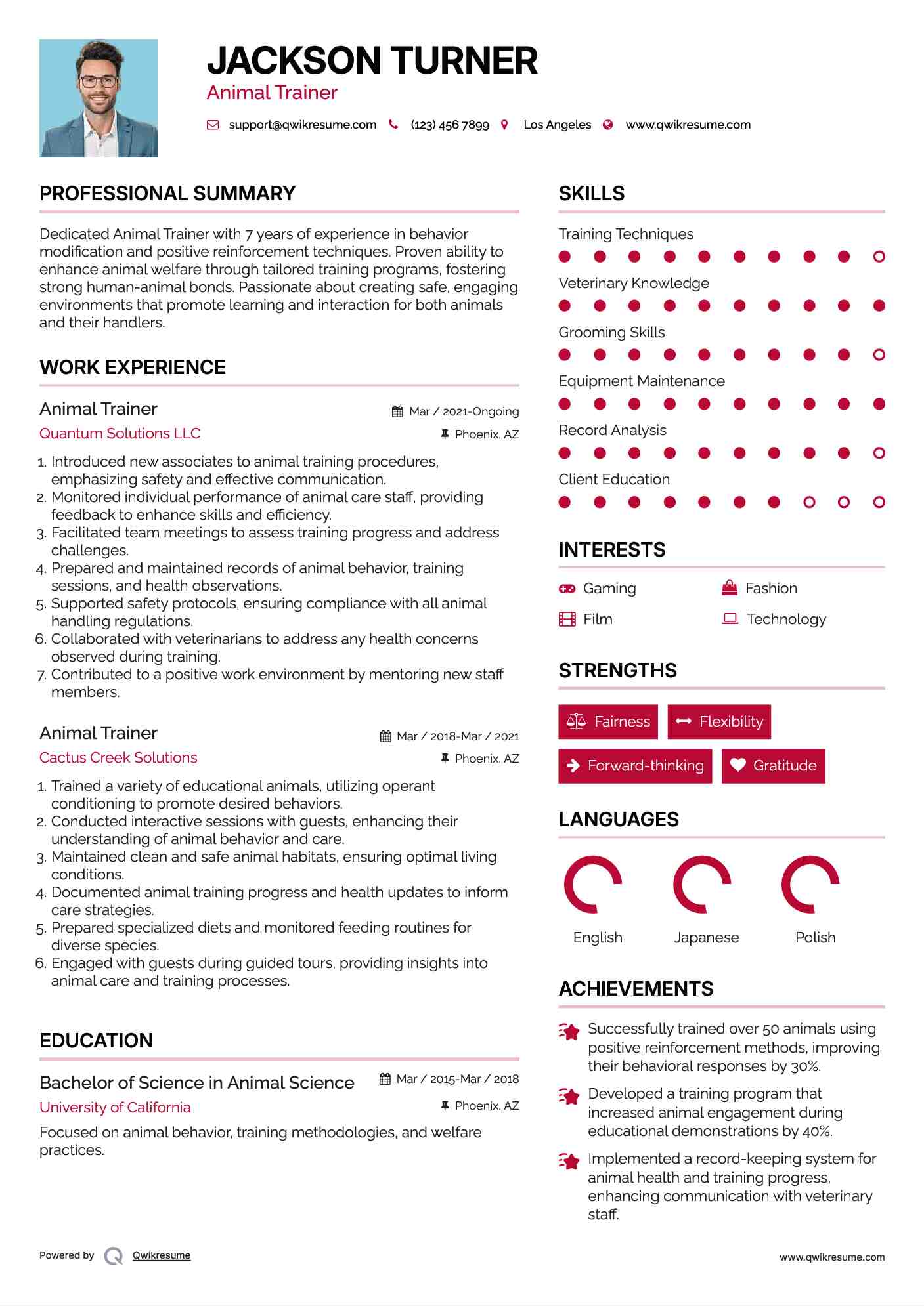 Animal Trainer Resume Format