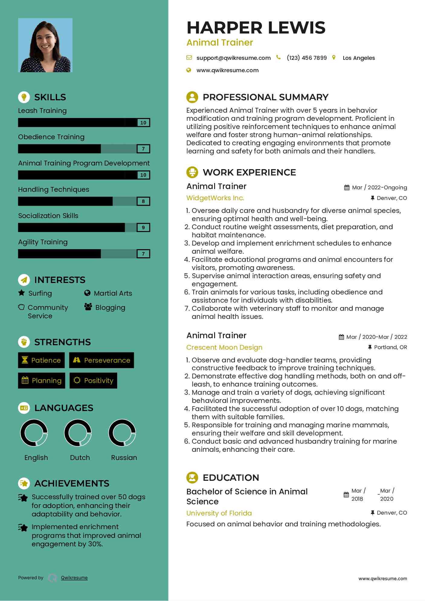 Animal Trainer Resume Format