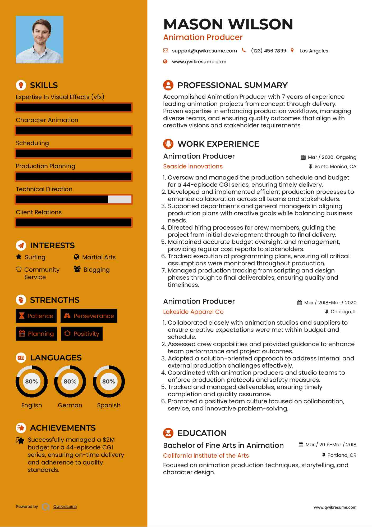 Animation Producer Resume Model